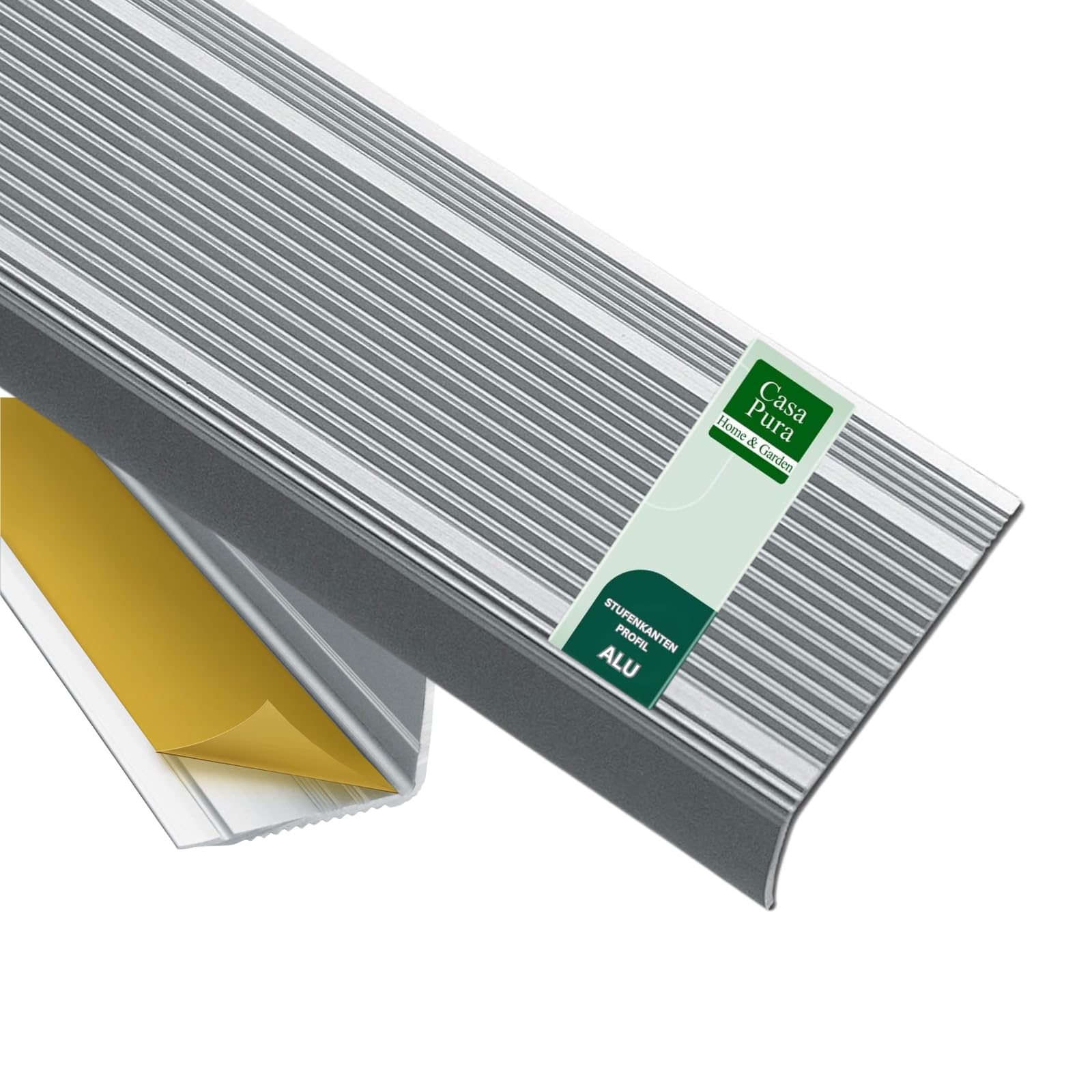 casa pura Aluminium Angle Stair Profile L-Shape Stair Profile, No Drilling, Angle Profile, Anodised Step Edge Profile, 1 Piece, 3 x 2 cm, Integral (Silver, 134 cm)