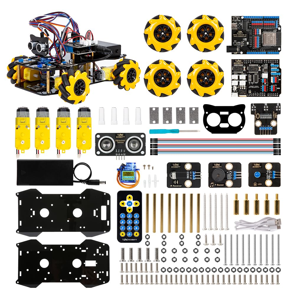 ACEBOTT STEM Roboterauto-Starterkit, Mecanum-Radkamera mit ESP32-Controller-Board | Unterstützt Arduino-, ACECode- und Python-Programmierung | Für Mint-Bildung zu Hause und in der Grundschule