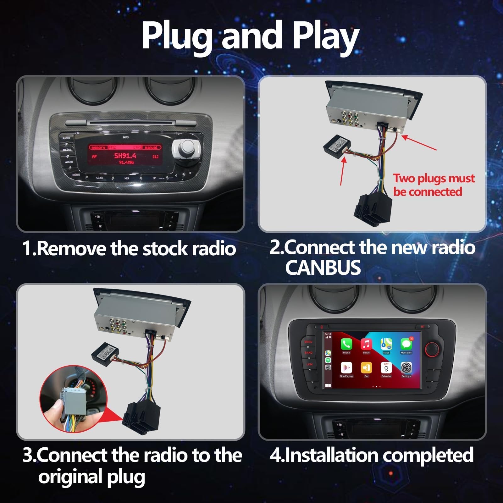 Radio samochodowe do Seat Ibiza z bezprzewodowym CarPlay Android Auto Double din z IPS Bluetooth/FM/AM Radio/USB/wysoka wydajność dla Seat Ibiza 2009-2013