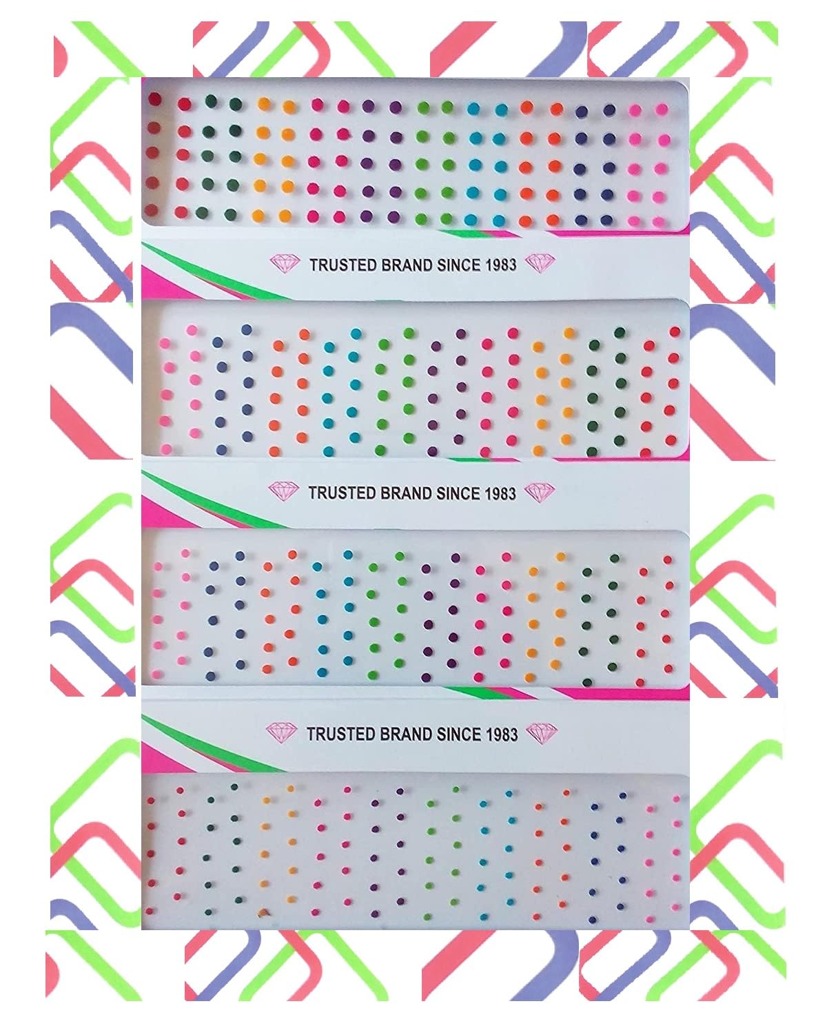 DeLegarde Small Bindi Plain Self-Adhesive Bindis Tikka For Girls Women Ladies Multi Colour (4 Packets)