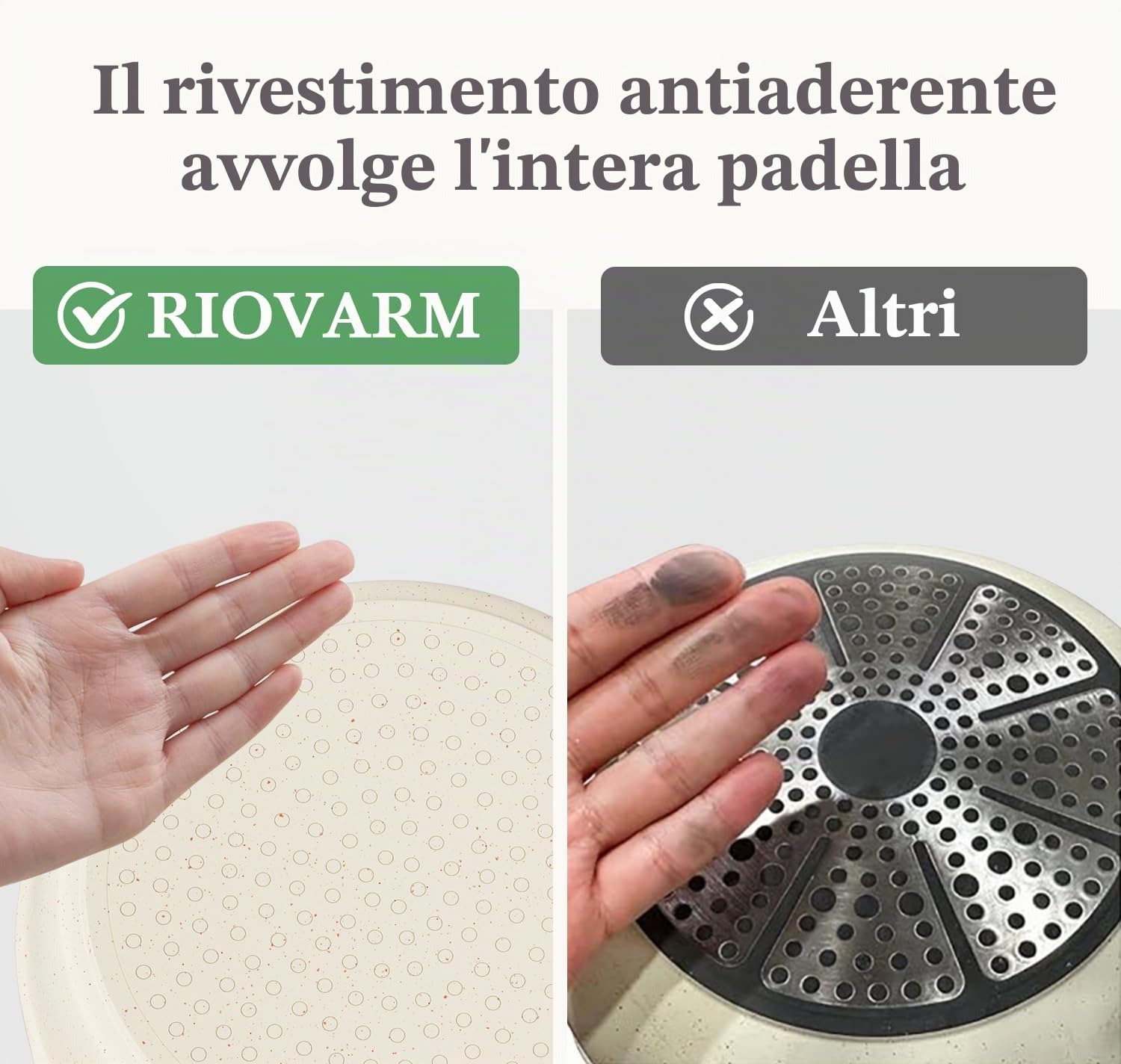 RIOVARM Induzione Set di padelle con manici staccabili, Antiaderente Padelle universali con coperchi 20 cm 24 cm 28 cm, Granito Padella per omelette, Set di pentole Adatto per forno e lavastoviglie