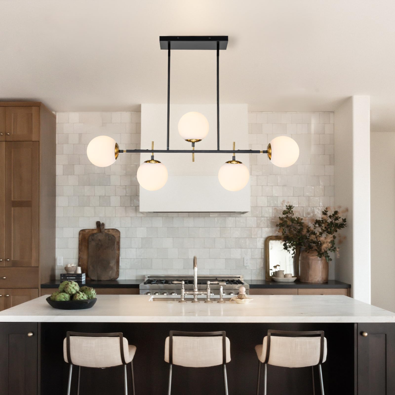 Globe Electric Candice 5-lightシャンデリア仕上げ、ホワイトガラス