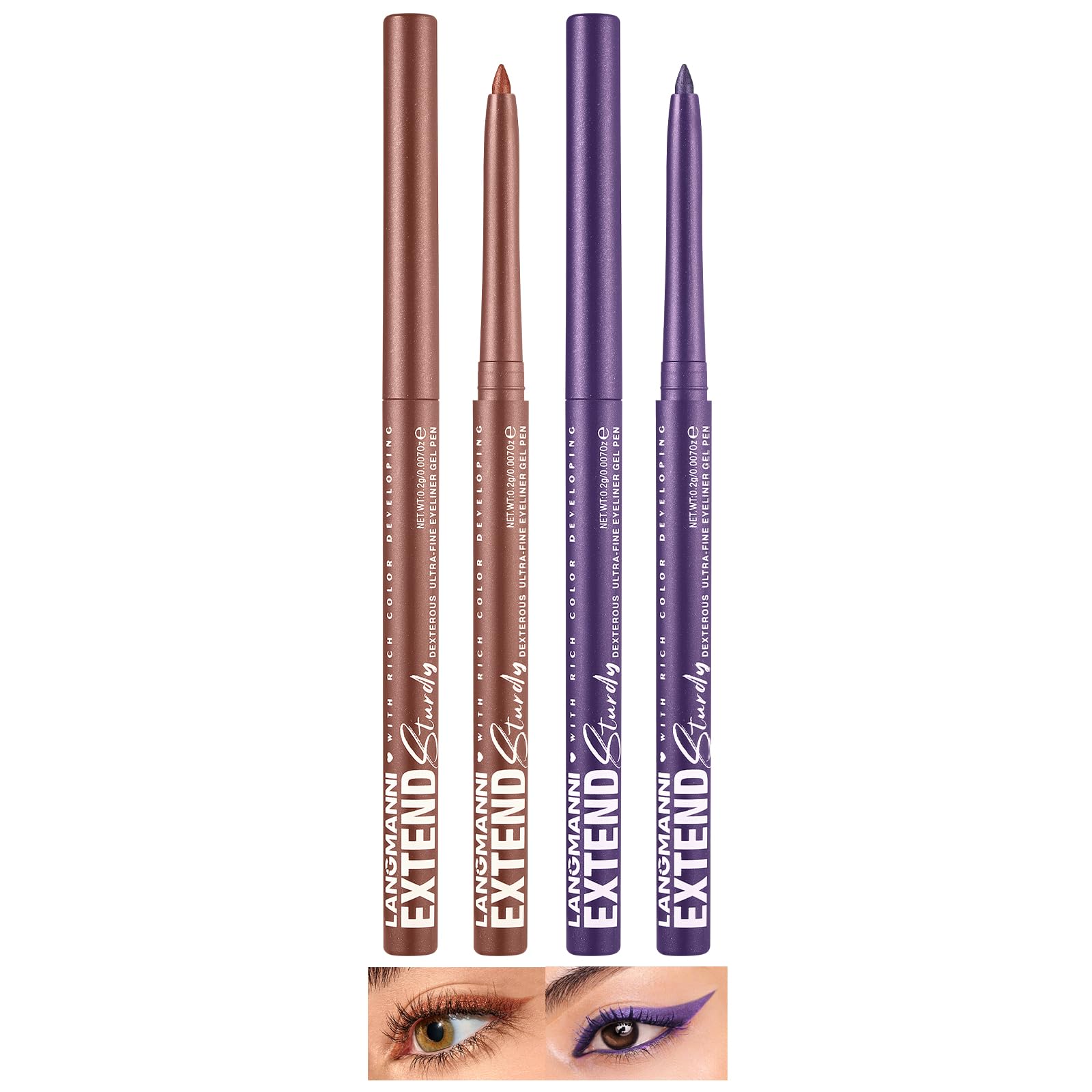 LANGMANNI 2Pcs Metal Colorful Eyeliner Pencil Set - Matte & Shimmer Eye Makeup,Smooth Use Long-Lasting & Waterproof Eyeliner Set(#05+06)