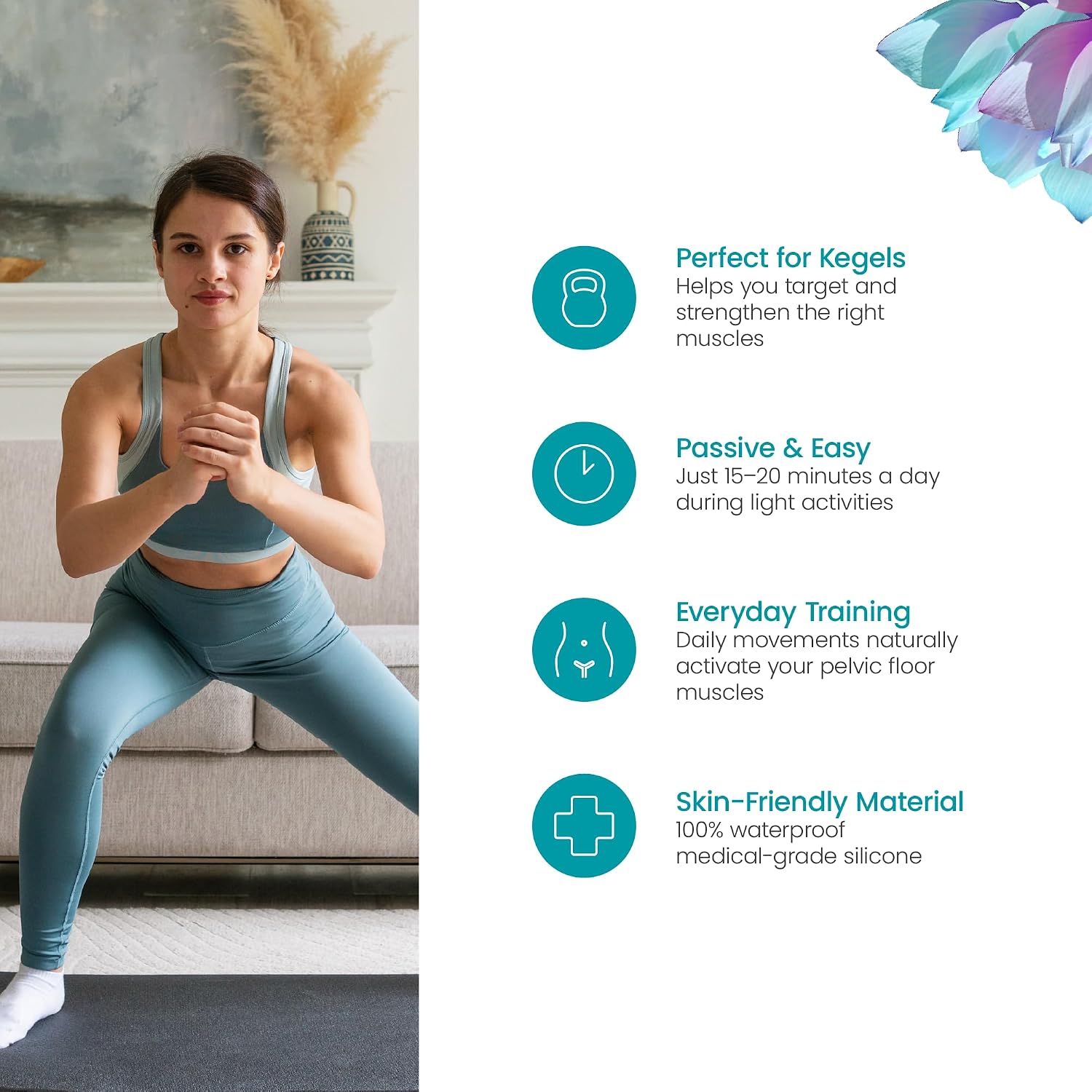 TensCare Fleur80 Pelvic Floor Toning Balls – Dual Weighted Kegel Exerciser with Micro-Vibration Core | Bladder Control, Postpartum Recovery & Pelvic Strength | 100% Medical Grade Silicone