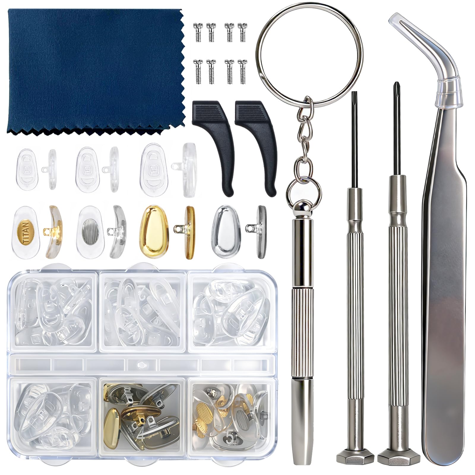 Eyeglass Nose Pads 22 Pairs Screw-in Glasses Repair Kit Equipped with Screwdriver Screw Tweezers Glasses Cloth