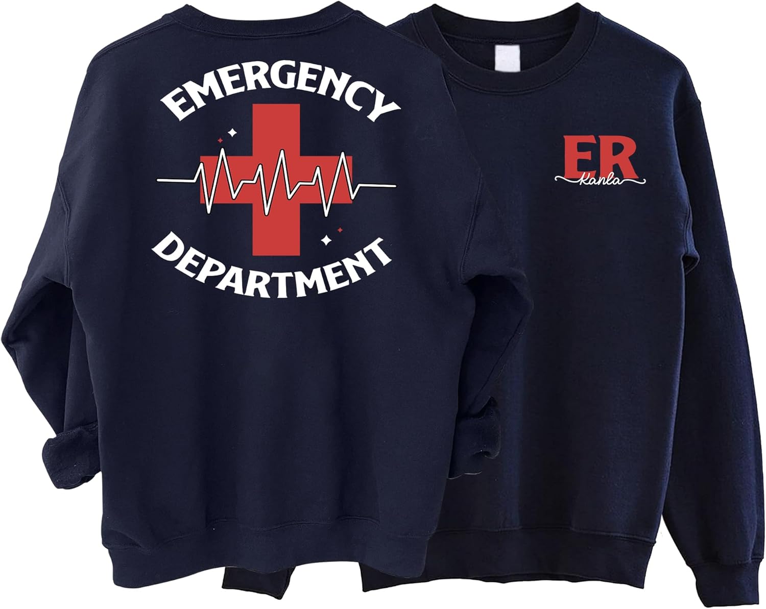 Emergency Department Sweatshirt -Custom Name Nurse Sweater, Emergency Nurse ER Nurse Crewneck Sweater 2 Sides