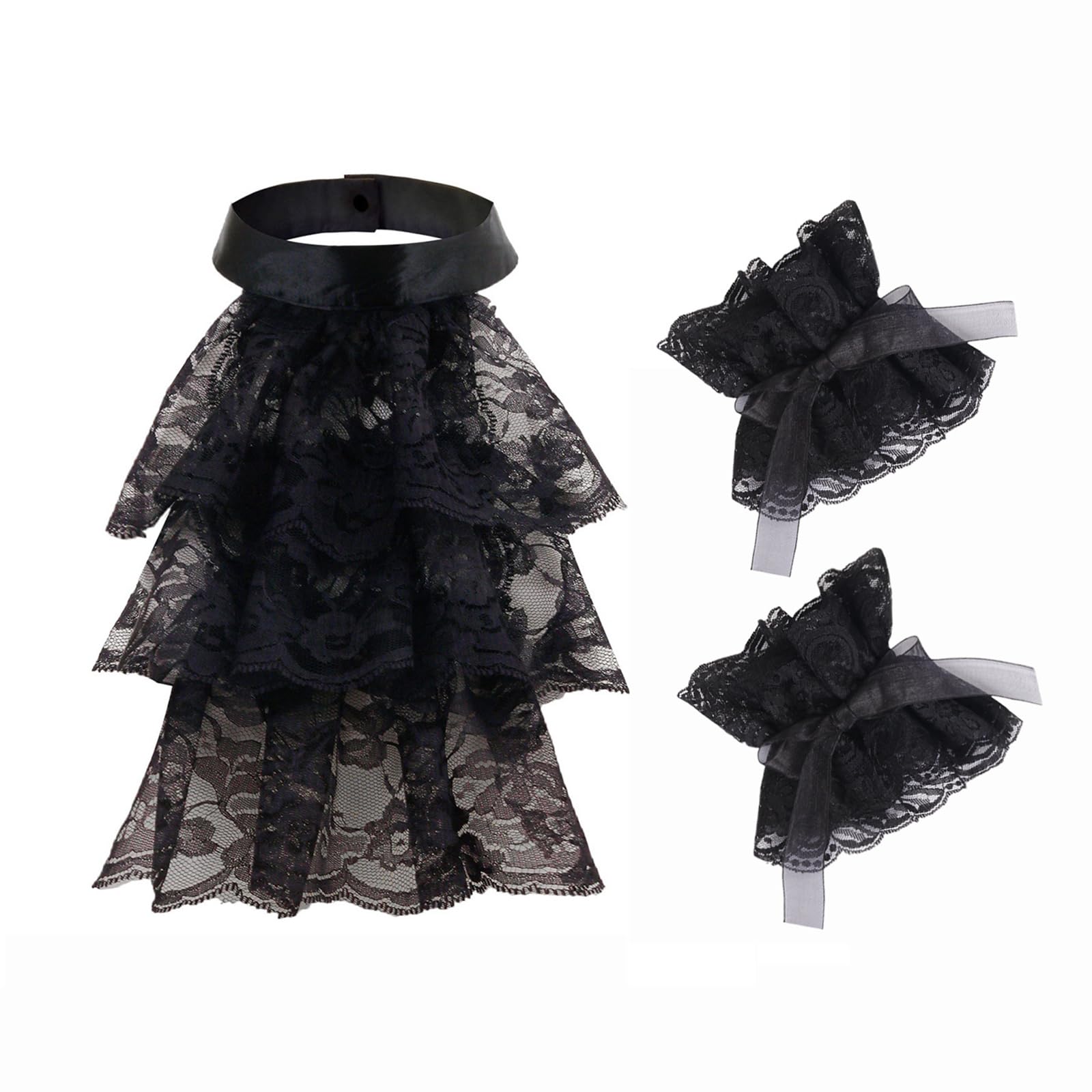 Maxtonser Victorian Colonial Jabot Tiered Ruffle Lace Detachable Collar and False Cuffs Set Renaissances Halloween Party Costume