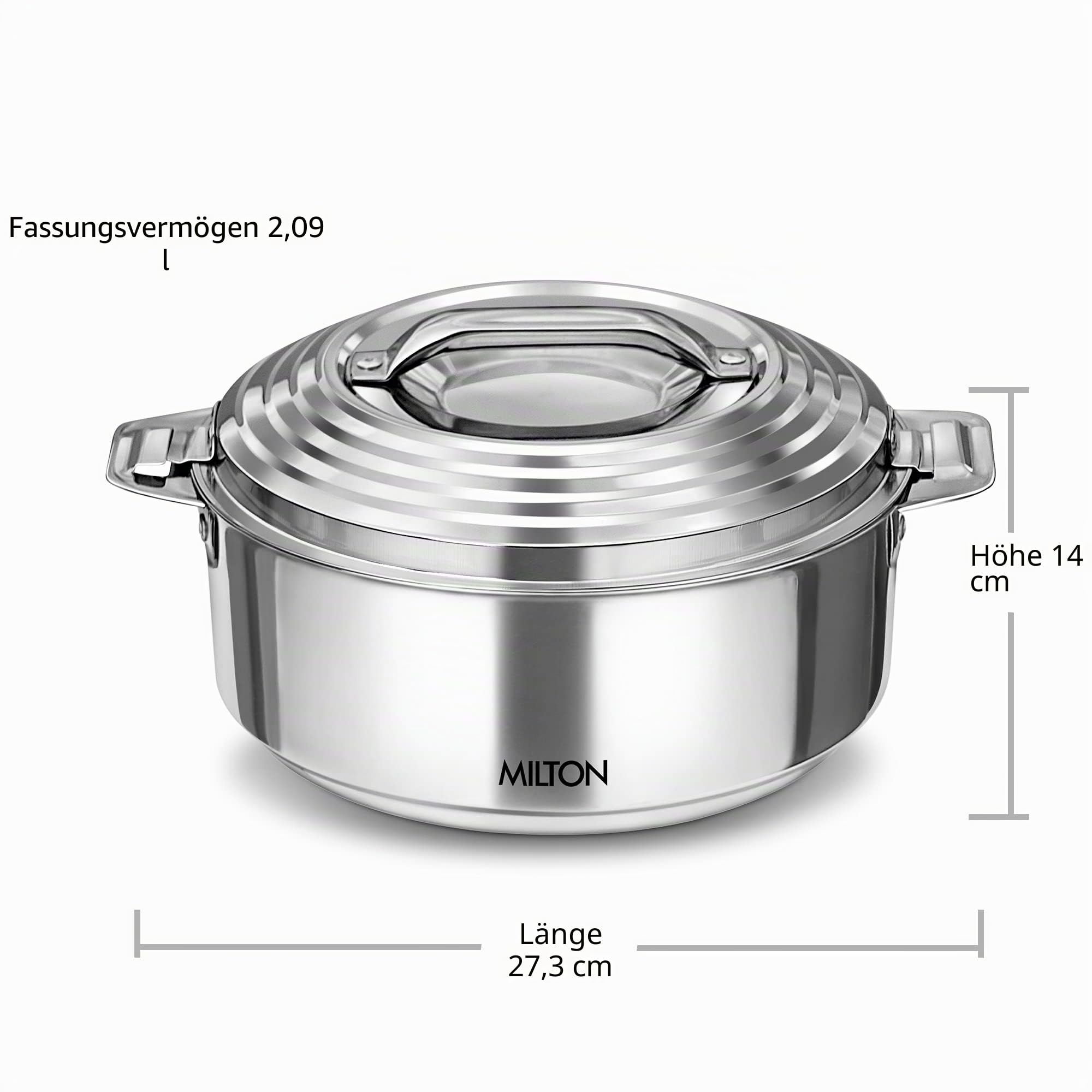 Milton Galaxia 1500 Insulated Stainless Steel Casserole, 2090 ml | 50 oz| 1.58 qt. Thermal Serving Bowl, Keeps Food Hot & Cold for Long Hours, Elegant Hot Pot Food Warmer Cooler, Silver