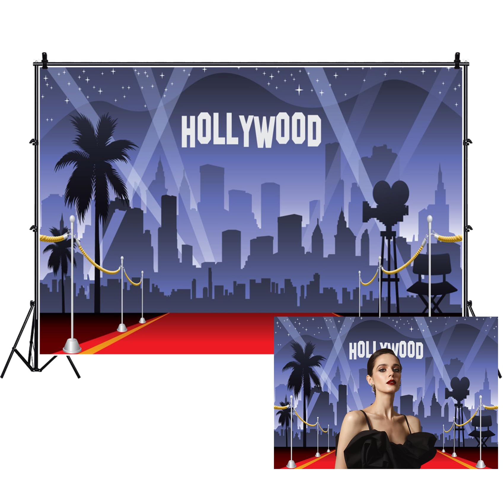 Tintecce Hollywood Red Carpet Sfondo 3x2m Notte Tema Premi Cerimonia Architettura Urbana Stellato Spotlight