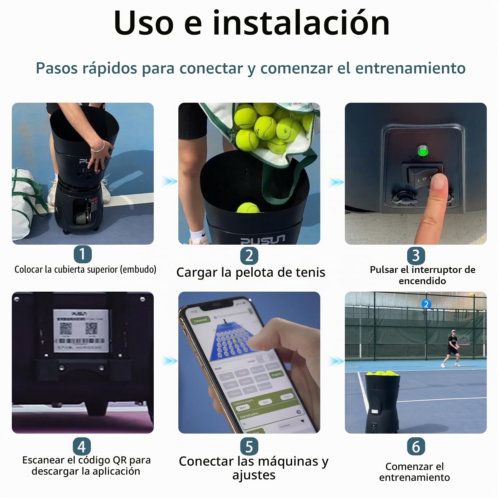 PT-Mini Pro - Lanzador de pelotas de tenis automático profesional con mando a distancia, control inteligente por aplicación, tolva de bola de 65+, alimentada por pilas, equipo de práctica