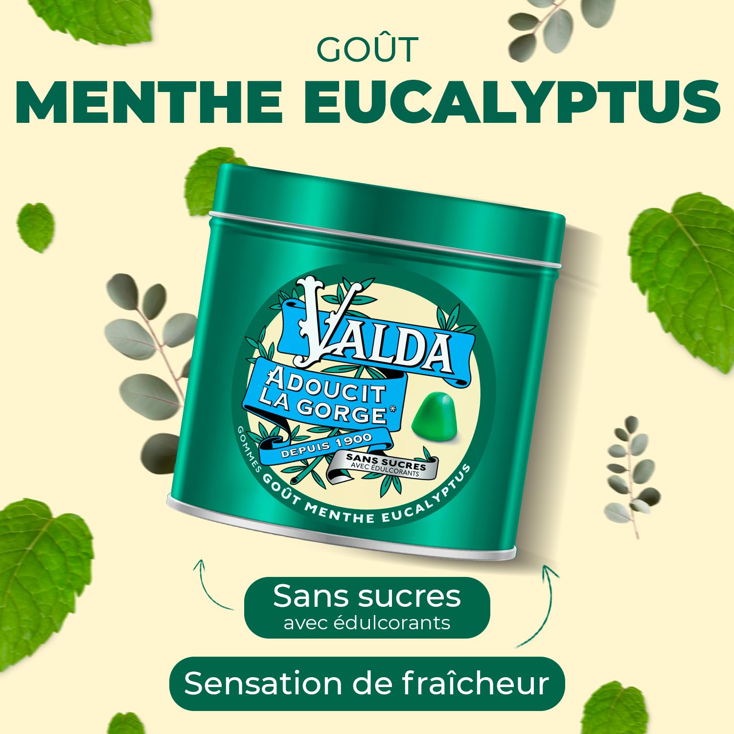 Valda Gommes Sans Sucres Goût Menthe Eucalyptus Adoucit La Gorge 140 G