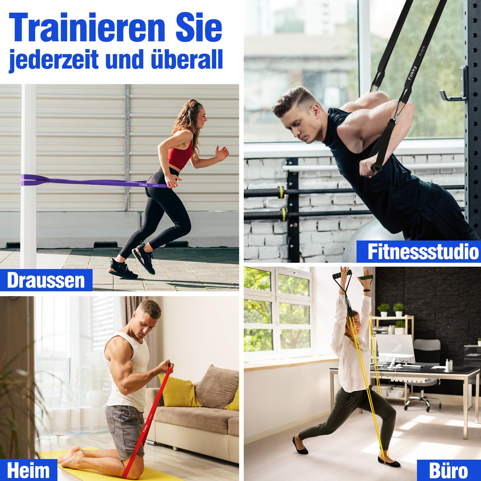 Fokky Fitnessbänder Set 5, Türanker, 2 Griffe, Tragetasche Fokky Fitnessbänder Set 5, Türanker, 2 Griffe, Tragetasche