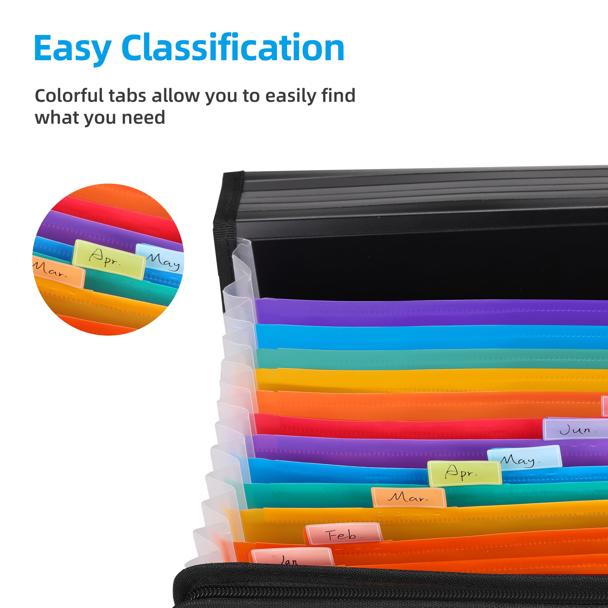 12-Pocket Expanding File Folder Organizer - A4/Letter Size, Color Tabs, Portable Document Holder For Bills & Receipts