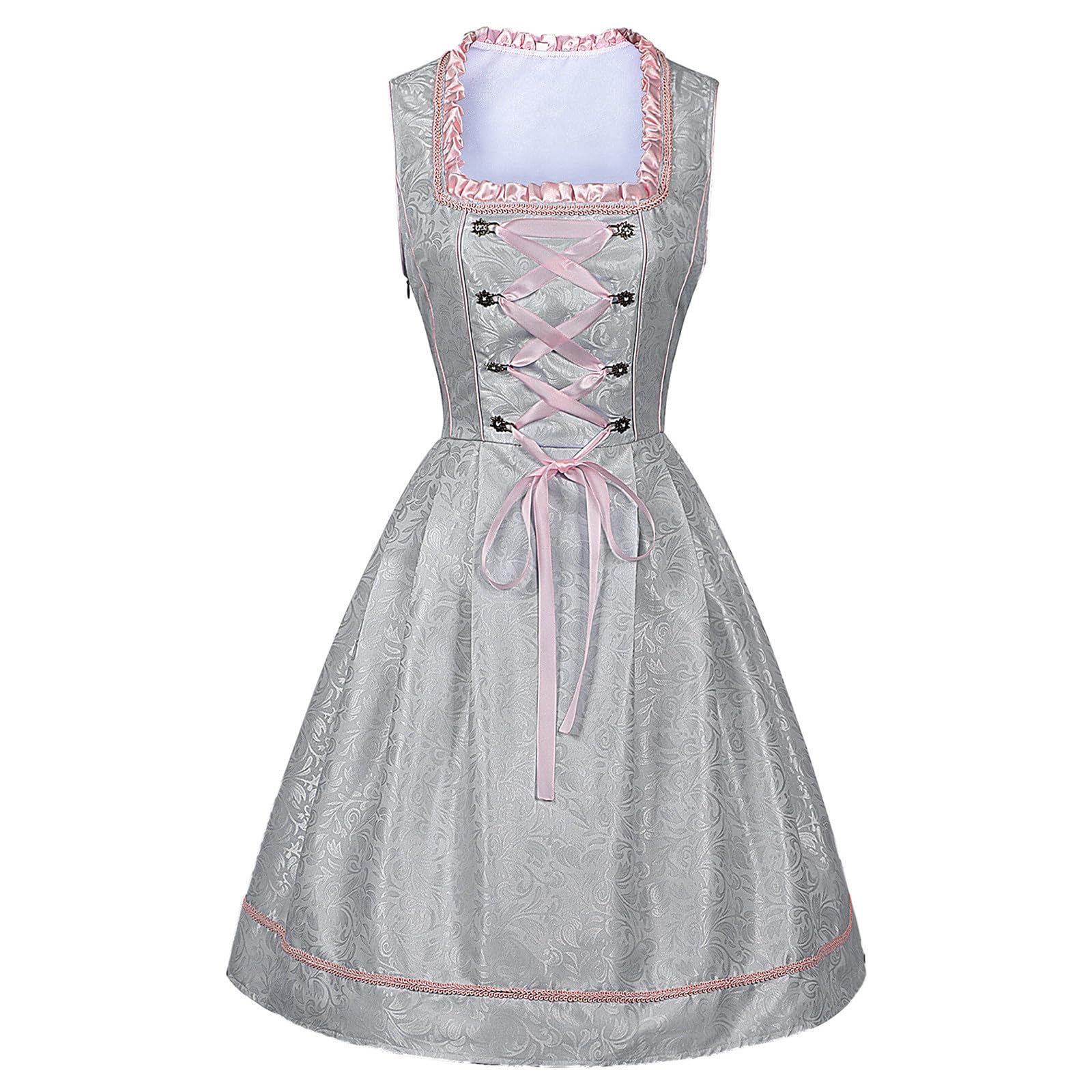 Oktoberfest Damen Outfit Dirndl Bluse Und Dirndlschürze Dirndl Kleid 3 Teilig Jacquard Eckigem Ausschnitt Elegant Trachtenkleid Oktoberfest Outfit Blumenmuster Schulterfrei Trachtenrock
