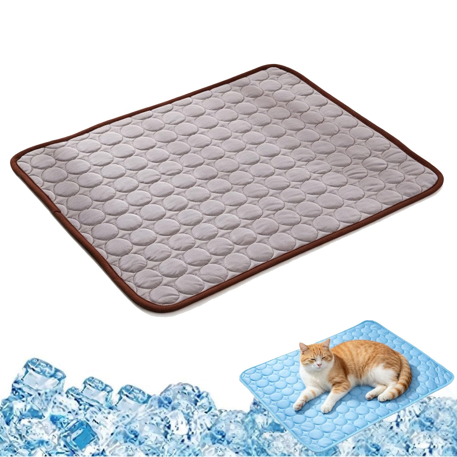 Cat Cooling Mat UK, Indoor Cat Cooling Mats Large for Summer, Breathable Ice Silk Summer Sleeping Pad, Soft Washable Icy Mat, Portable Outdoor Blanket Nest, Self Cooling Pad, All-Season (Brown,M)