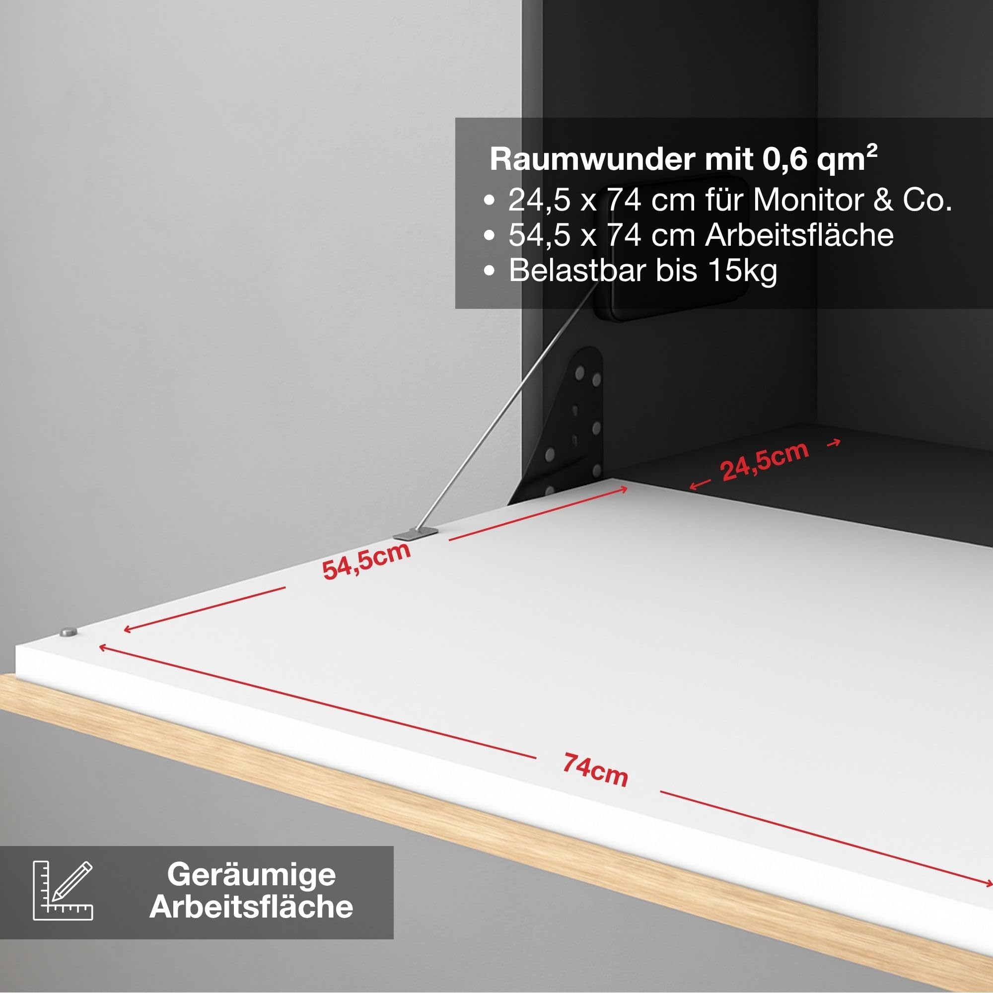 ASSMANN Wandsekretär Cubas Premium 74x80cm Weiß, TÜV-Zertifiziert, fertig montiert für Homeoffice