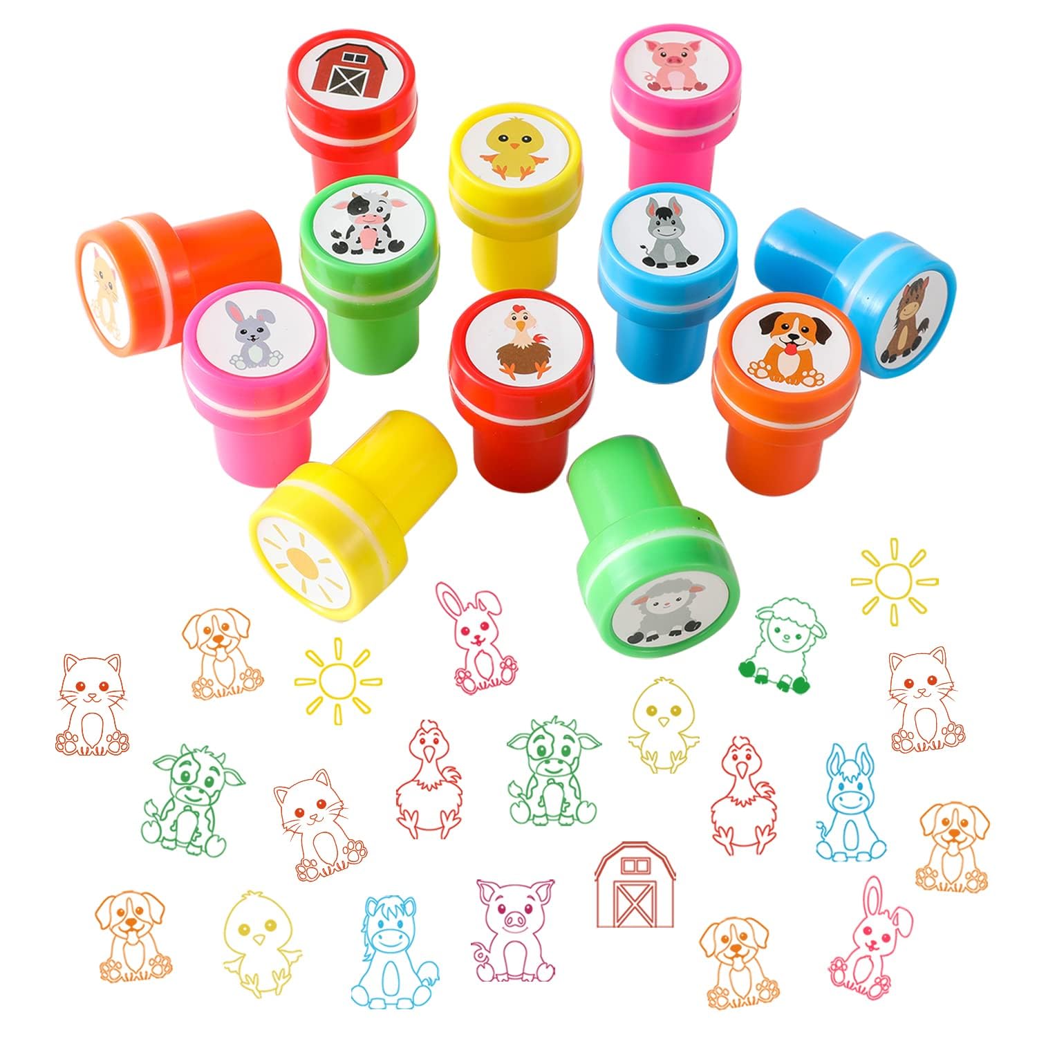 Multicoloured Farm Animal Rubber Stamps for Kids, 1 Inch Round, 10 Pieces, Party Favours and Classroom Prizes-image-28