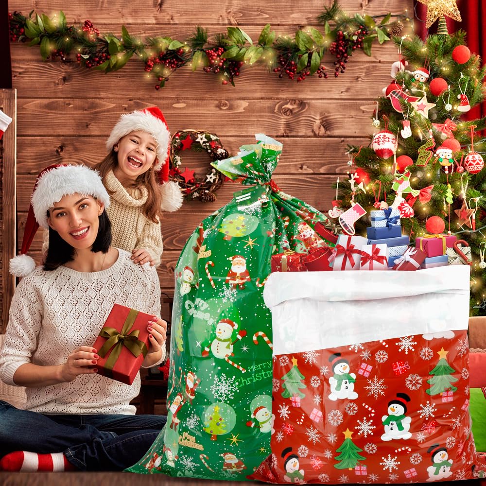 QIHOMPIB 2 bolsas de regalo de Navidad extragrandes de 48 x 36 pulgadas, bolsas de regalo grandes de Navidad para regalo de Navidad, bolsas de regalo gigantes de plástico de gran tamaño para grandes