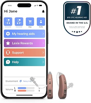 Lexie Lumen Self-Fitting OTC Hearing Aids - Bluetooth Enabled with Invisible Fit, Directional Microphones, Smartphone App Control, Replaceable Batteries, for Mild to Moderate Hearing Loss (Beige)