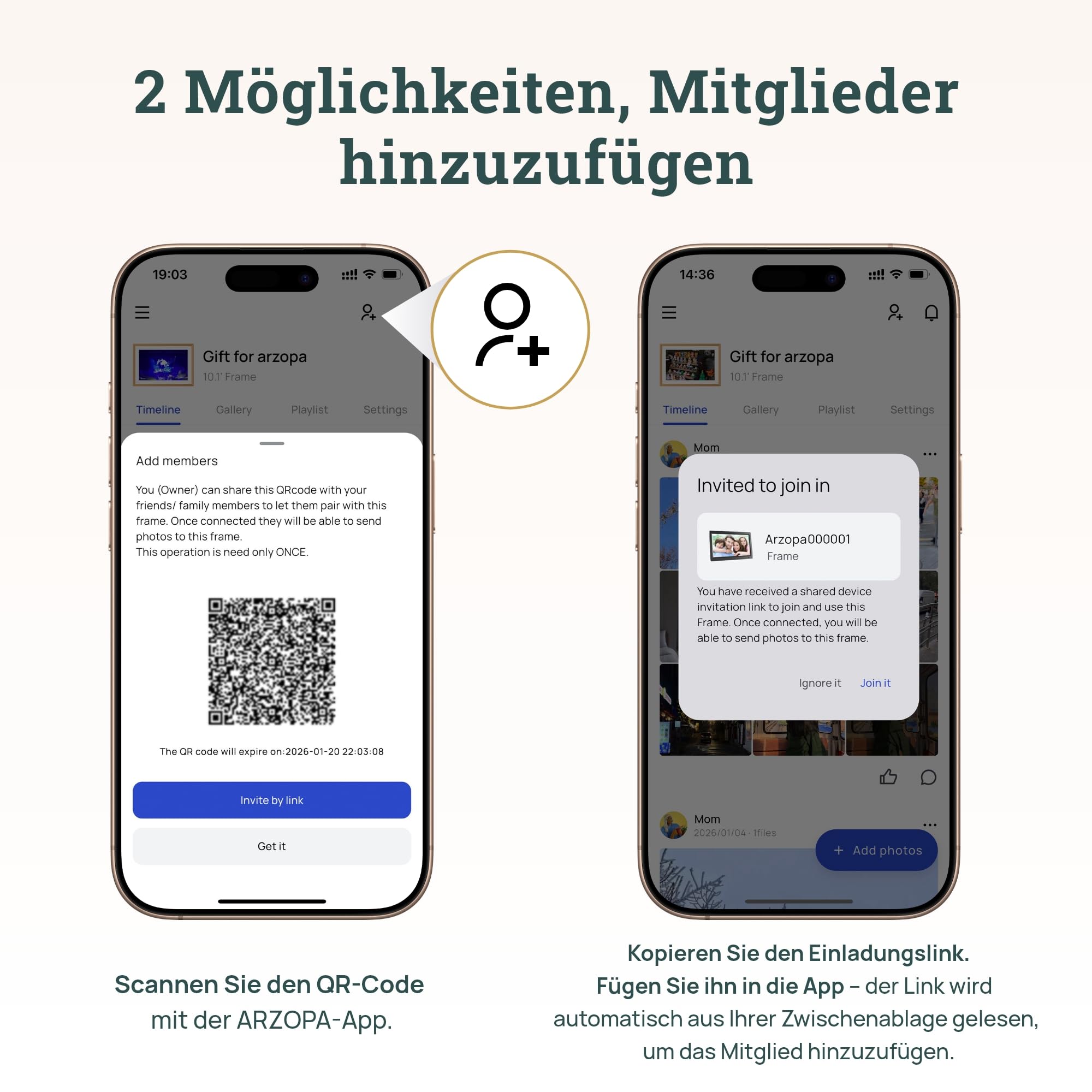 ARZOPA Metall Digitaler Bilderrahmen 10,1" Kostenloser Cloud Speicher WLAN Bilderrahmen Digital HD Touchscreen sofort Teilen Fotos Videos als personalisiertes Geschenk elegant Design-D10 Rose Gold