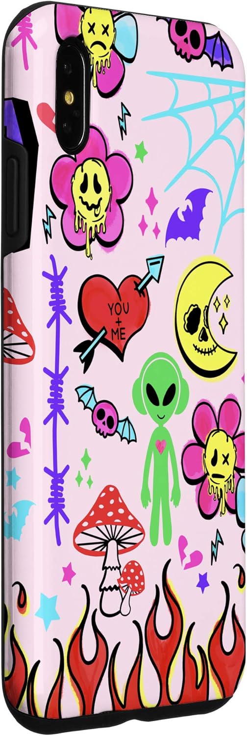 iPhone XS Max Melting Happy Face Smile Doodle Pastel Graffiti Flames Y2K Case