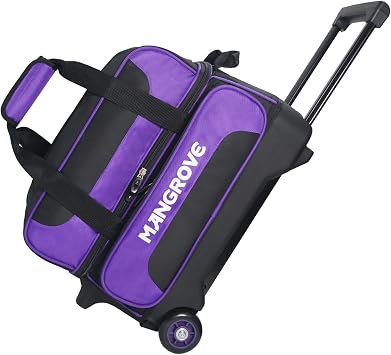 Mangrove 2 Ball Bowling Bag with Wheels, Double Bowling Bags 2 Ball Roller w/Separate Compartment for Bowling Shoes Up To US Mens Size 15, Accessory Pocket & Retractable Handle Extends To 40"
