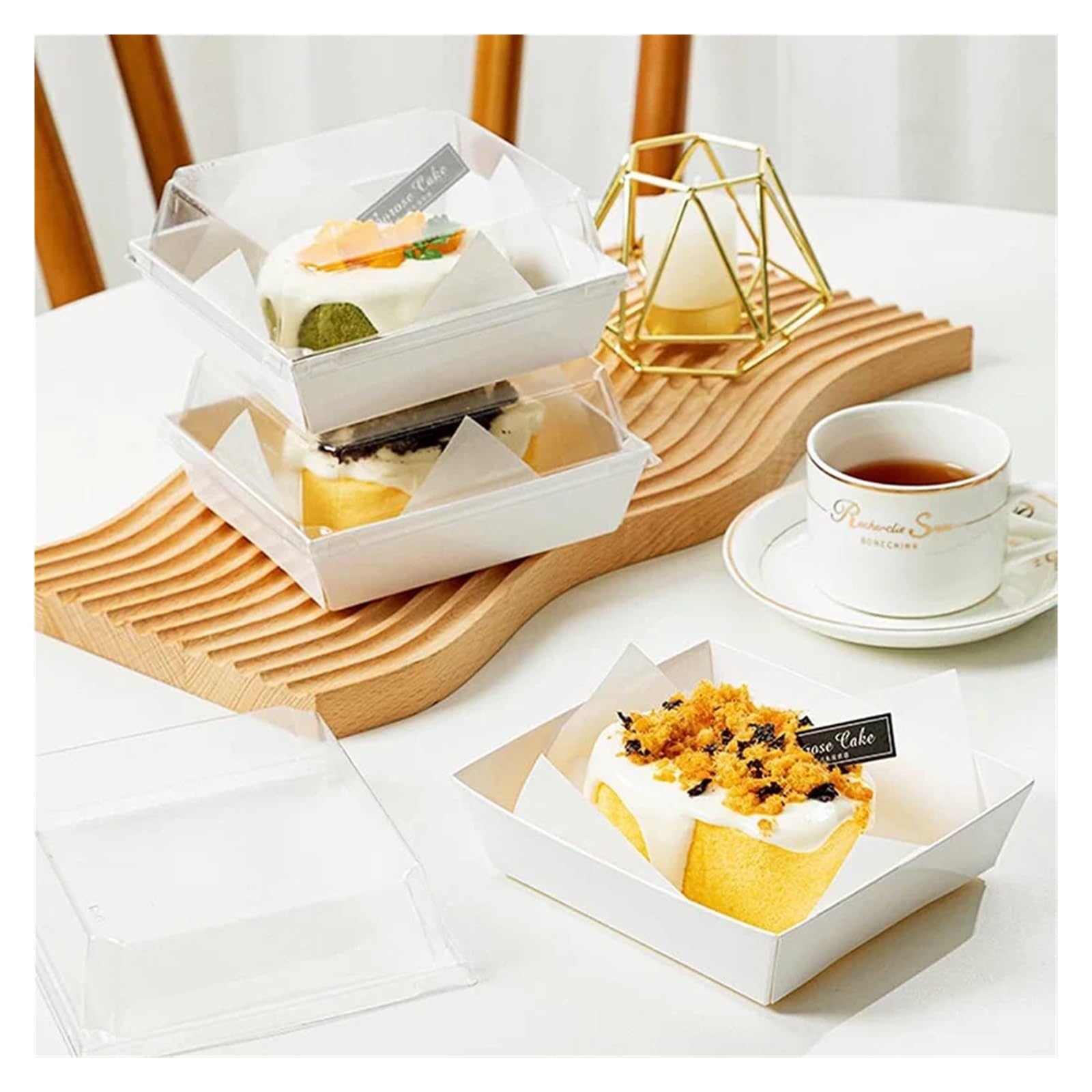 Cajas de papel kraft para tartas, 50 unidades, con tapas transparentes, recipientes desechables para charcutería