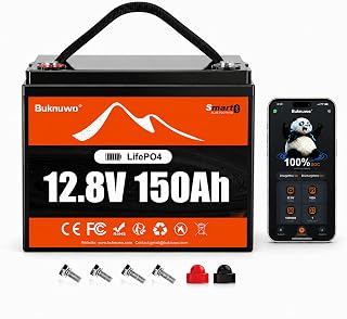 12.8V 150Ah LiFePO4 Lithium Battery with Bluetooth,1920Wh Energy,15000+ Rechargeable Lightweight Lithium Battery for Trolling Motor,Off-Grid,Boat,RV, Boat, Solar(12.8V 150Ah-Bluetooth)