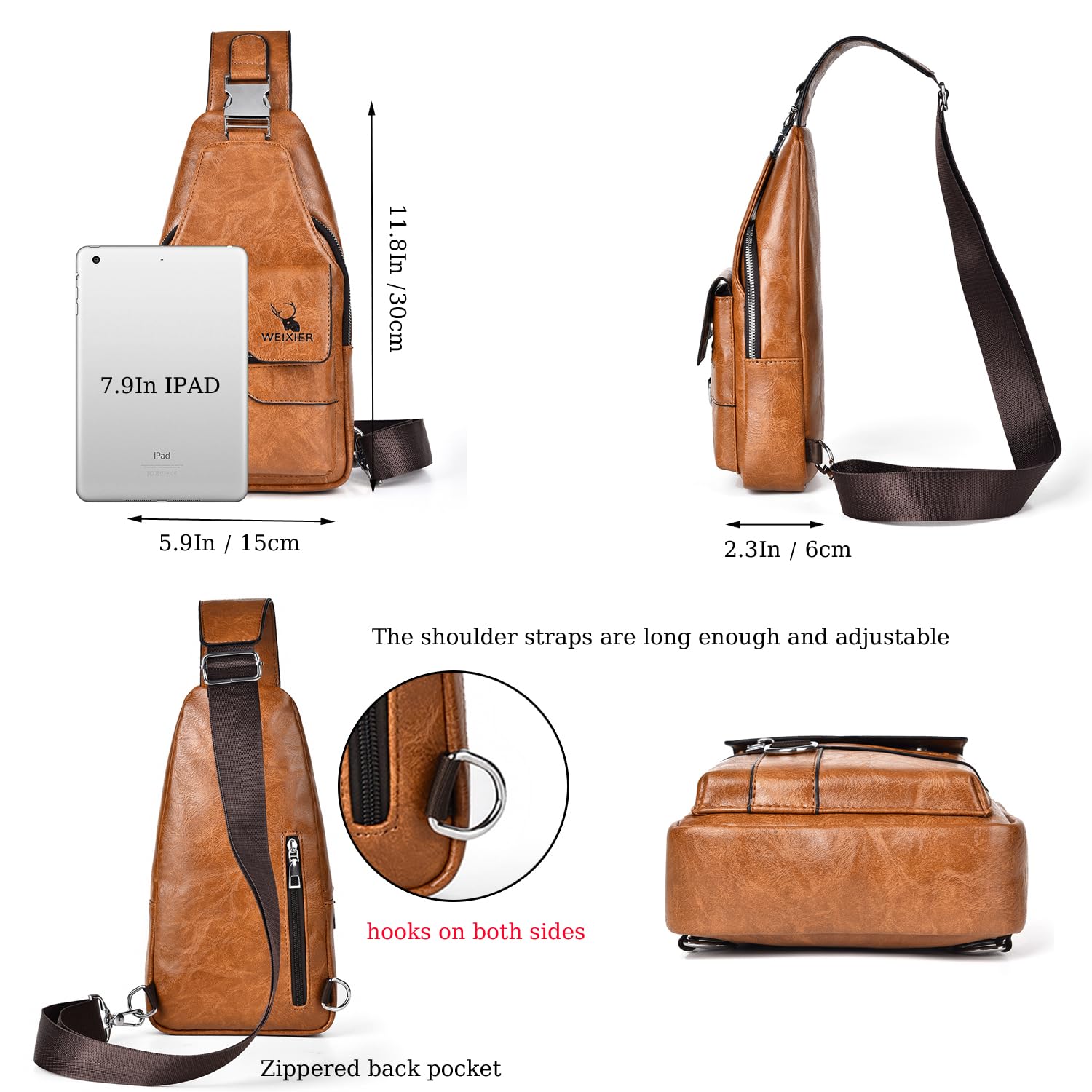 A-QMZL Sacoche Homme Bandouliere Sac de Poitrine Sac business Sac de Loisir Sac a Dos PU Cuir Pochette Epaule Sac à Dos de Voyage pour Homme Femme