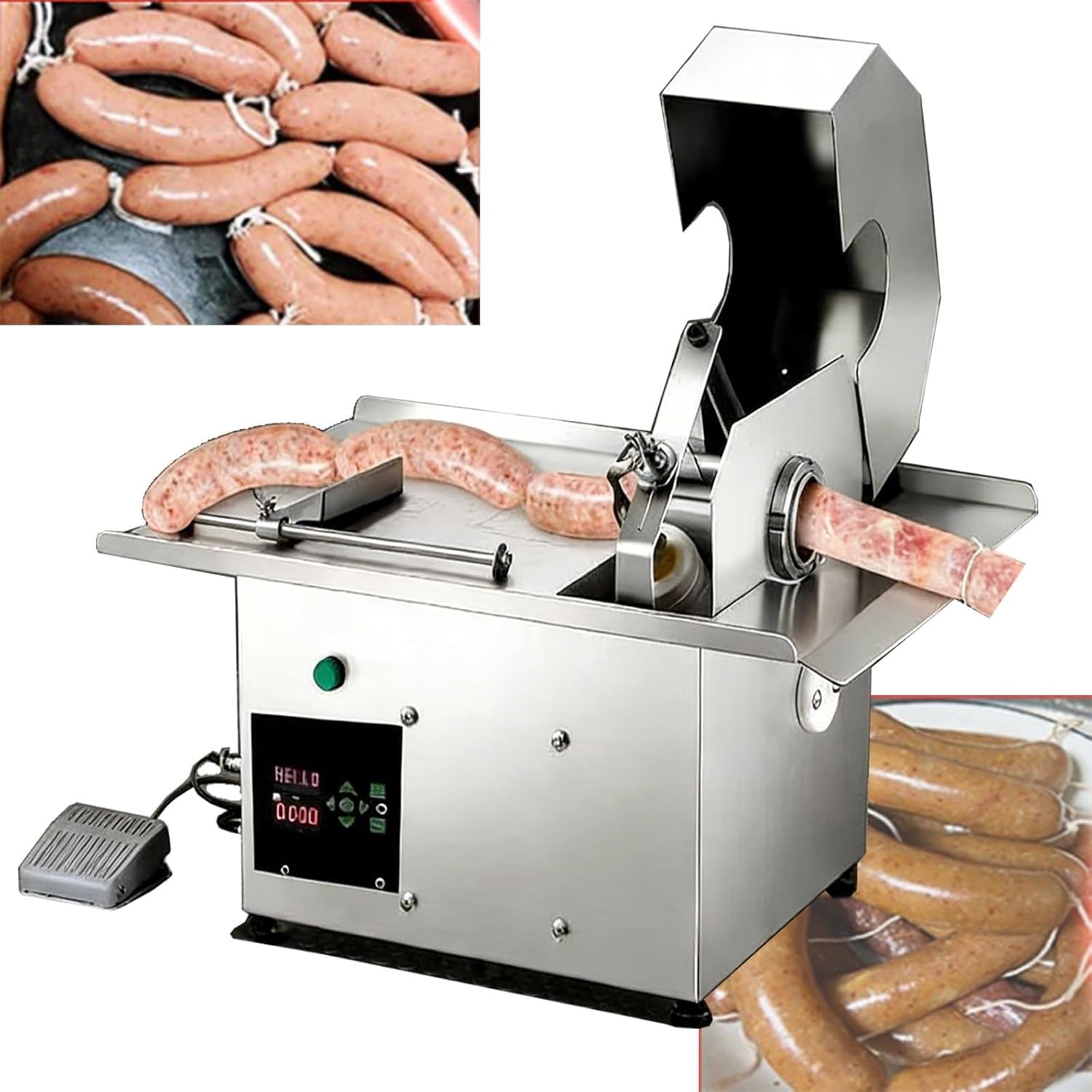 Electric Sausage Knotting Machine, 200W Manual/Pedal Stainless Steel Binding Strapping Linker Machines Diameter 50mm For Restaurant Making Sausages