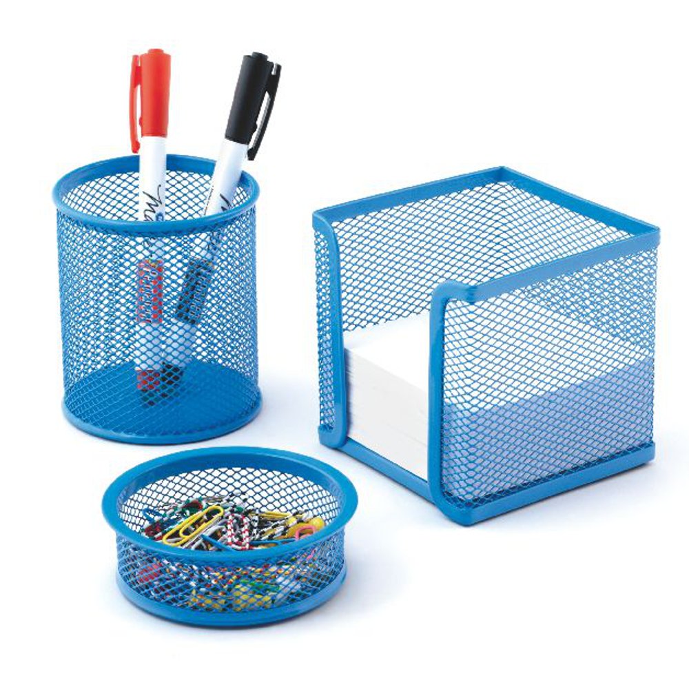 Office - Set da scrivania in metallo, 3 pezzi, colore: Blu chiaro
