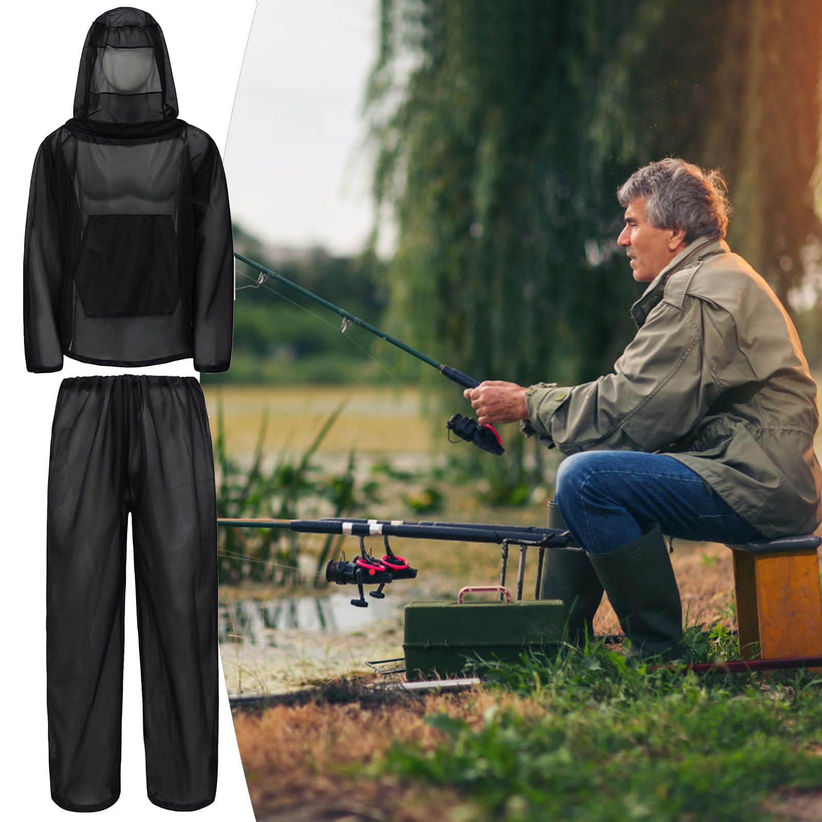 Abbigliamento Antimosche, Tuta Completa con Rete Antinsetti, Protezione Indossabile per Camping Escursionismo Giardinaggio Agricoltura e Attività All'aperto