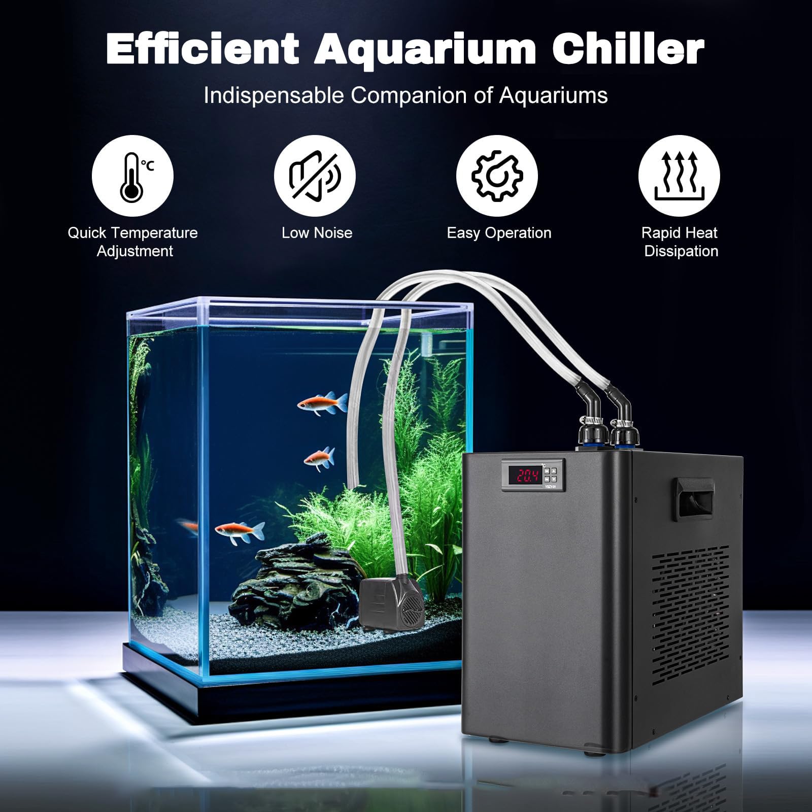 100L/160L/300L Enfriador para acuarios, Aquarium Chiller, Temperatura Ajustable 5-40°C, Pantalla LCD Táctil, para acuarios domésticos, acuicultura y maricultura 160L(42gal)