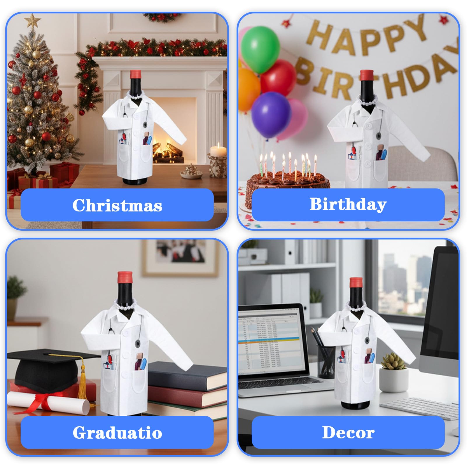 1 juego de fundas para botellas de vino, funda de fieltro para botellas de vino con collar de jeringa y termómetro, divertido regalo para enfermeras, médicos, graduaciones, fiestas