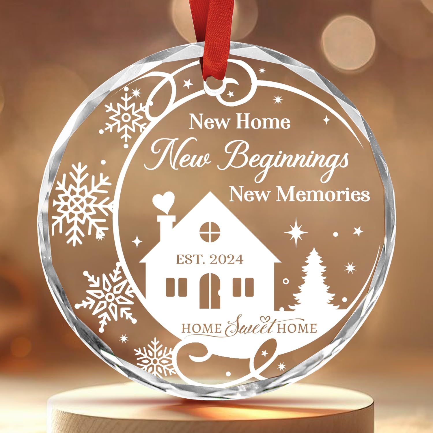 New Home 2024 Ornament Housewarming Gifts First House Ornament 2024 First Christmas in Our New Home Christmas Homewarming Gifts Welcome House Clear Crystal Hanging