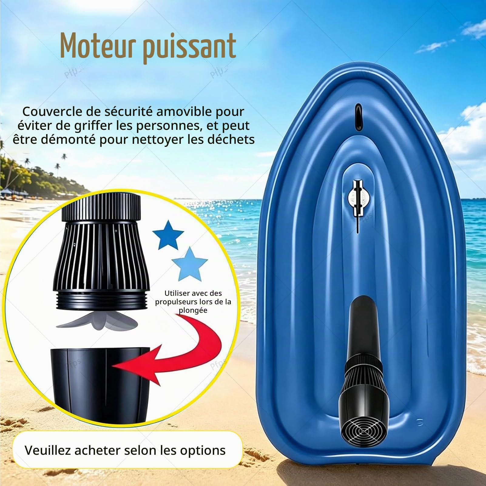 Jet-Ski électrique Gonflable Et Pliable, avec Hélice sous-Marine De 500 W, Autonomie De 130 Minutes, Stabilisateur à Double Aileron Amovible pour Le Kayak Et La Plongée Nothruster