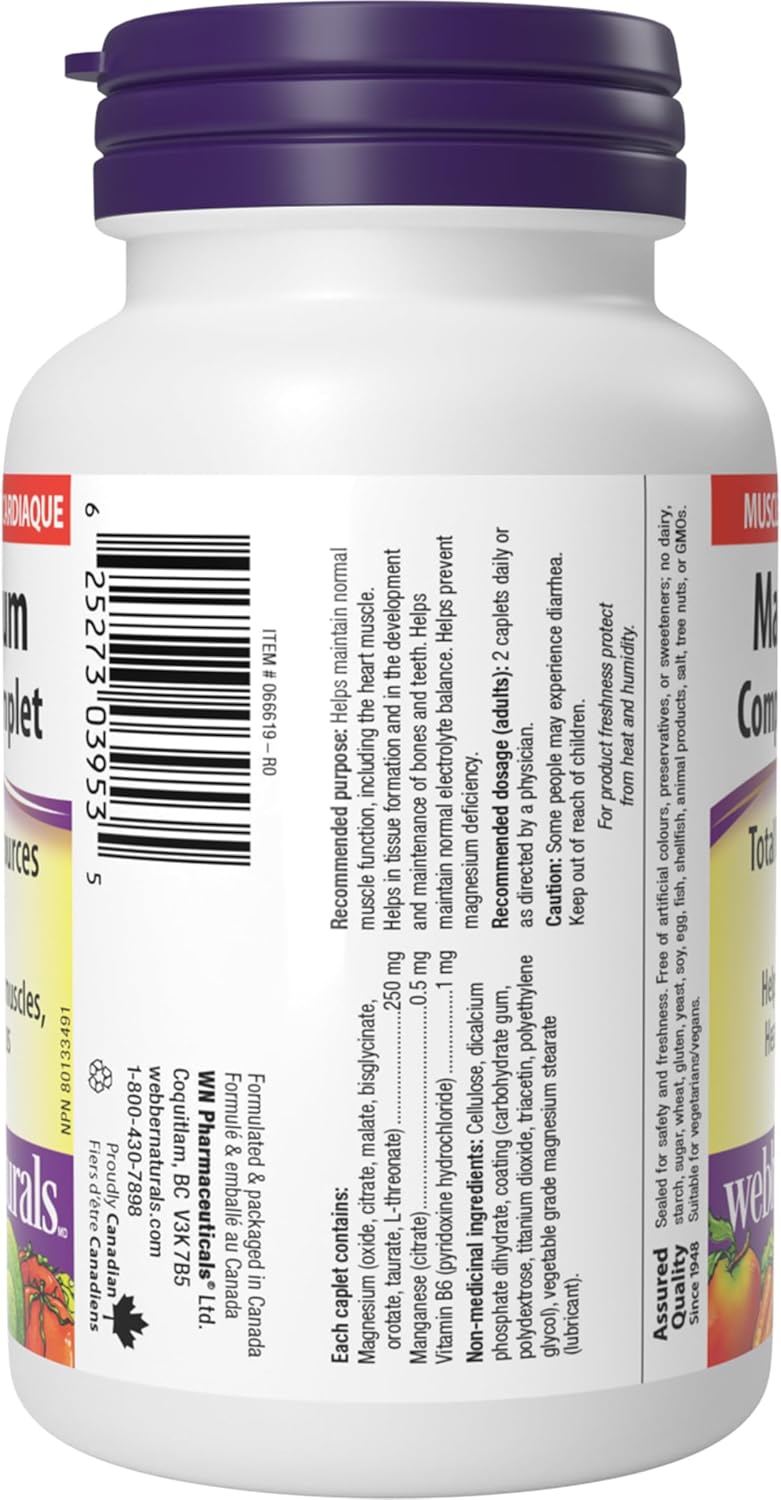 Webber Naturals Magnesium Complete Complex 250 mg, 7 Sources of Magnesium, 100 Caplets, Helps Support Muscle, Heart and Bone Health, Vegan - Image 7