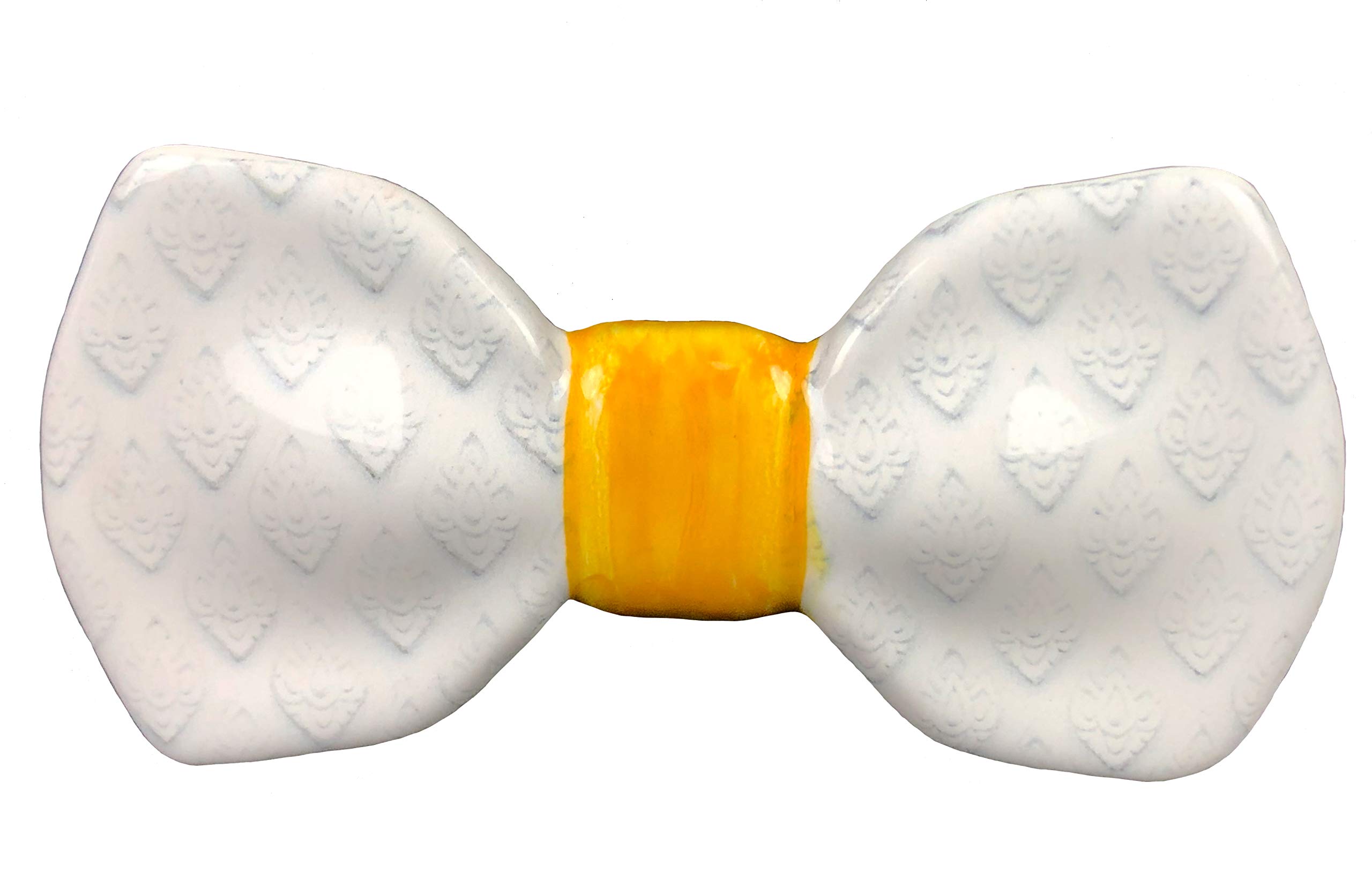 Papillon in ceramica bianco grigio e giallo made in italy