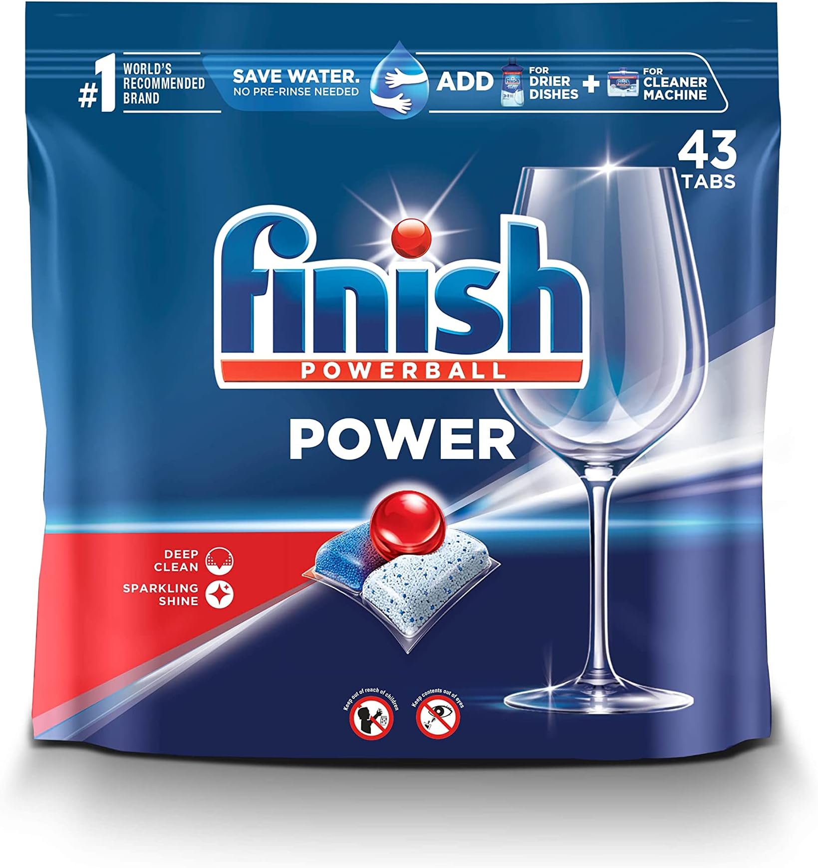 Power - 43ct - Dishwasher Detergent - Powerball - Dishwashing Tablets - Dish Tabs, (Pack of 4)