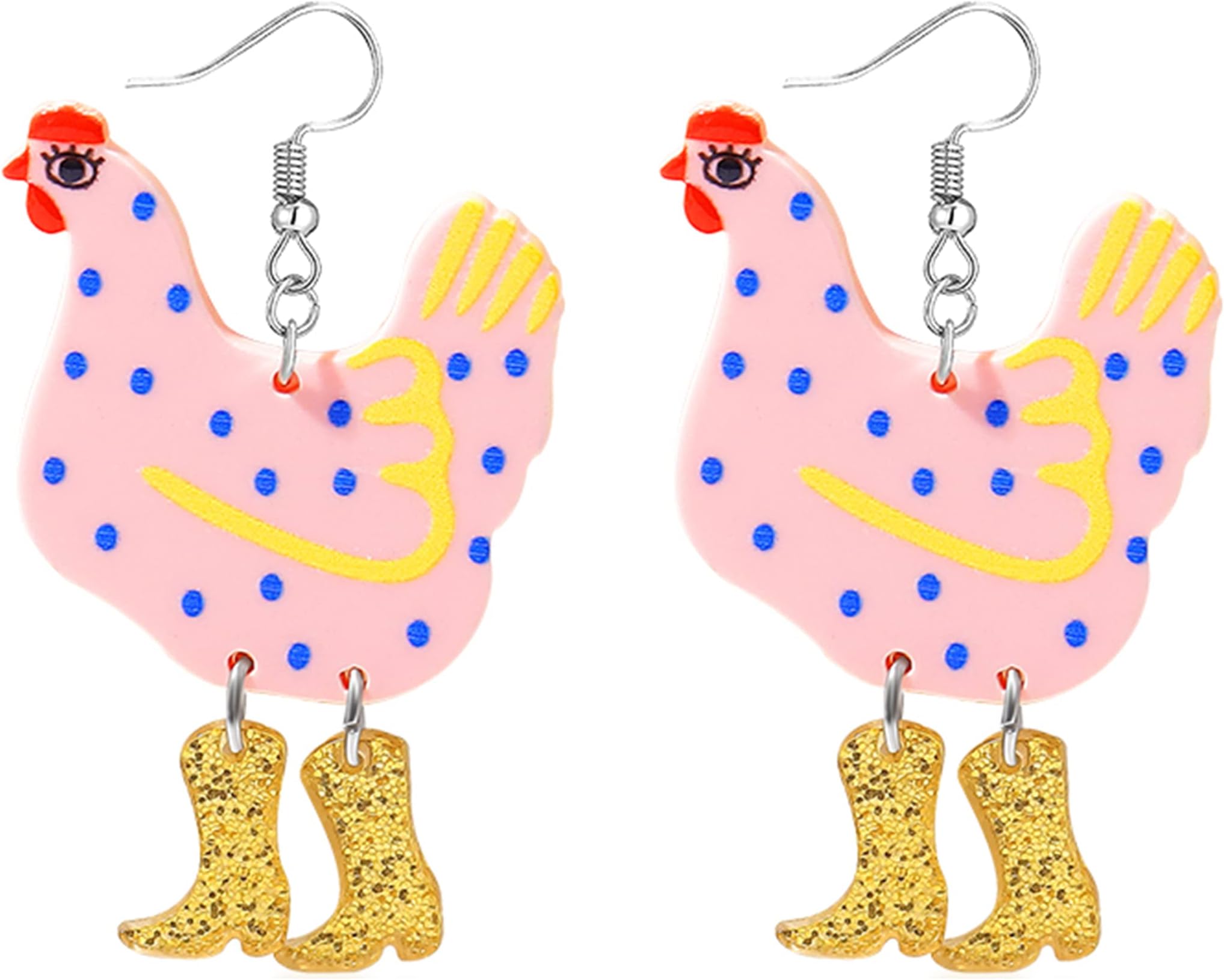 Chicken Earrings for Women Acrylic Boot Big Chicken Earrings Funky Earrings for Women Chicken Earrings for women Chick Earrings Friend Gifts for Women Funny