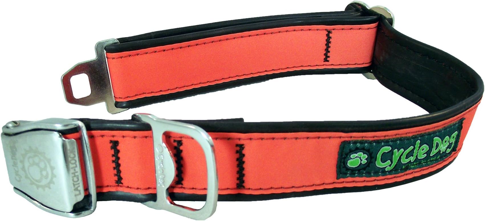 Cycle Dog Bottle Opener Recycled Dog Collar, Orange, Max Reflective, Large