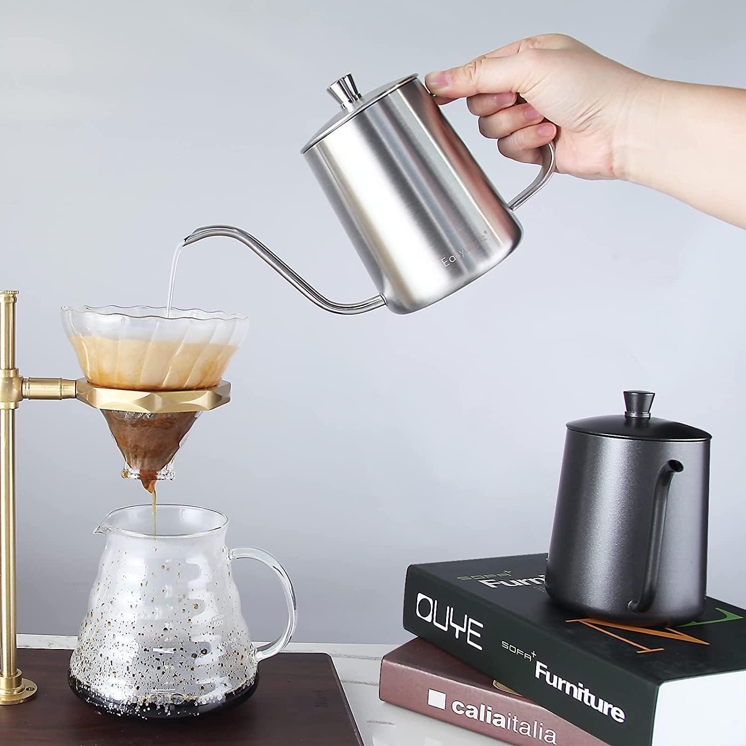 Easyworkz Gage Bollitore da caffè a Collo di Cigno in Acciaio Inossidabile con beccuccio Lungo, 600 ml
