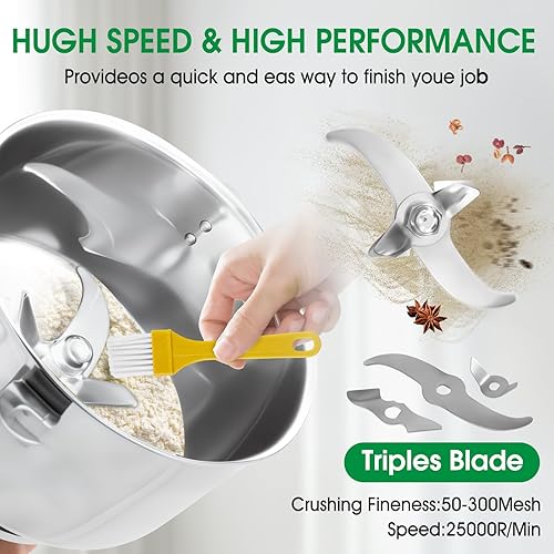 Miniatura 4 de Molinillo de grano comercial de 35.27 oz, molino eléctrico resistente de 3000 W para café, especias, nueces y granos, 32000 rpm, acero inoxidable