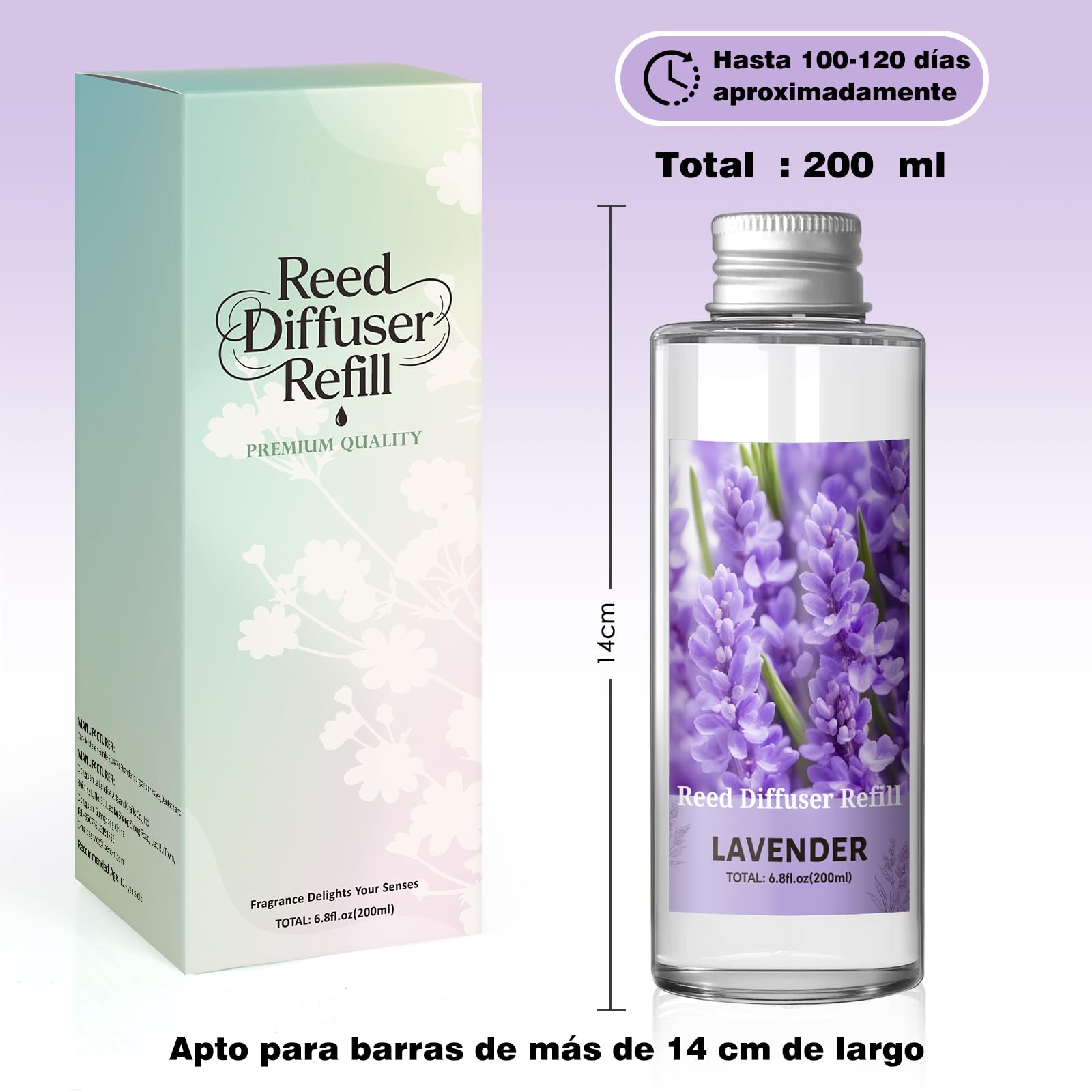 SCENTORINI Difusor De Fragancia para Habitación Lavanda 200ML Recambio De Aceite Esencia, Ambientadores De Hogar Fragancia Duradera para El Hogar, Baño y Decoración De Habitación