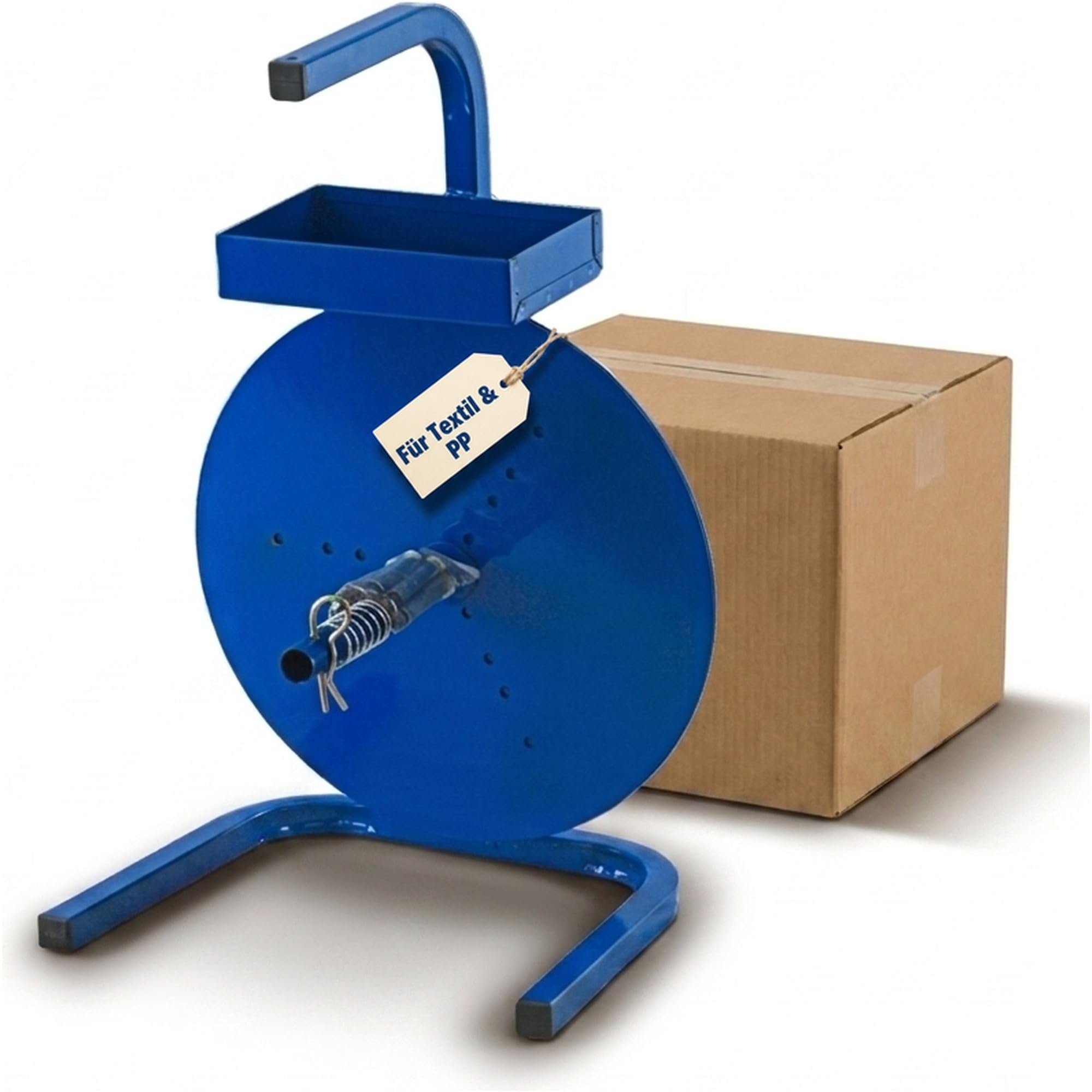 KK Verpackungen Abrollgerät 280 mm | 1 Stück, Textil und PP Umreifungsband | Kerndurchmesser 76, 200 und 280 mm | Tragbar mit Ablagebox für Metallklemmen und Bandspanner