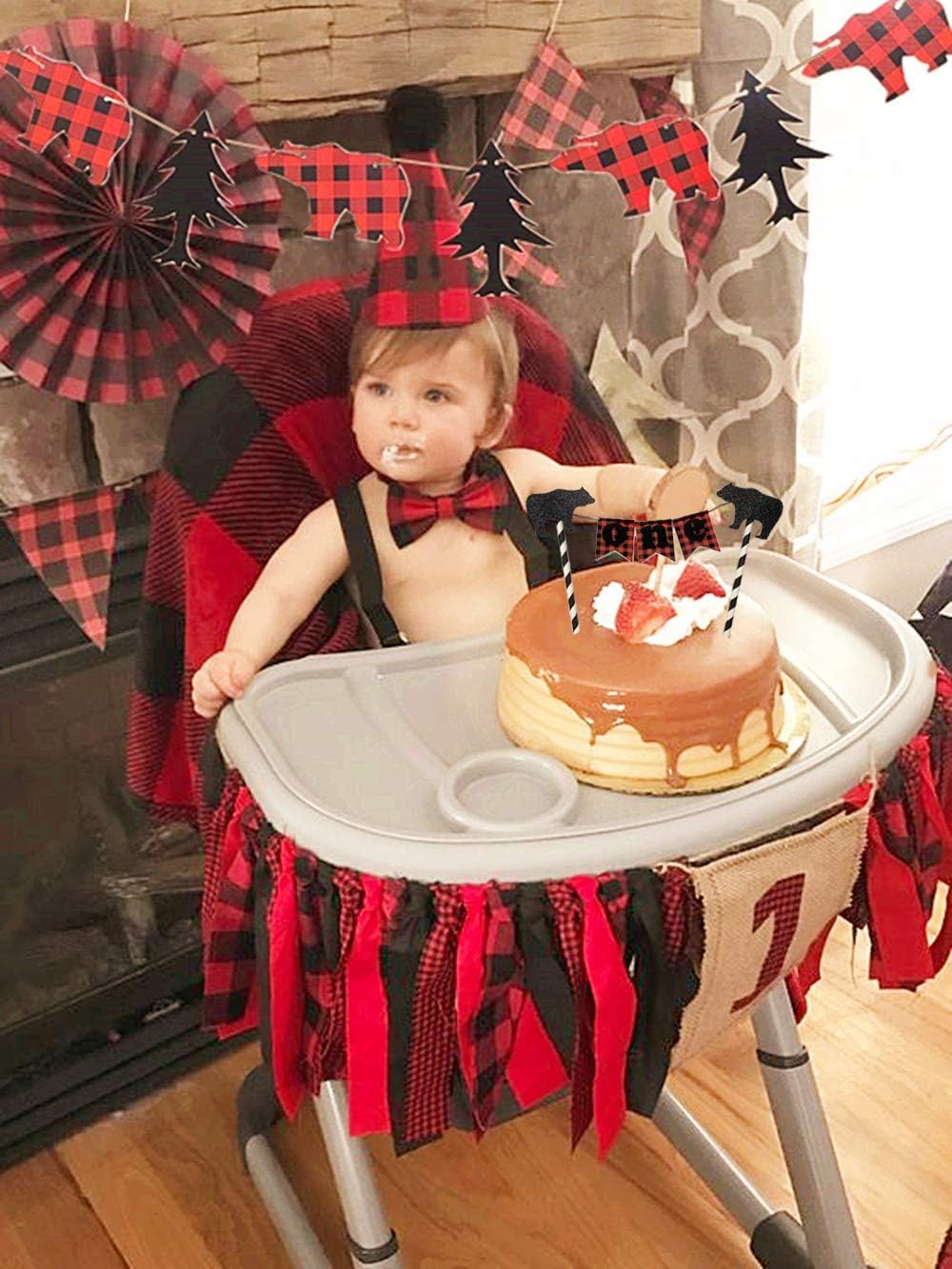 Jevenis Bucheron Decoration De Gateau A Carreaux De Buffle Pour Bucheron Premier Anniversaire Gateau De Bois Amazon Ca Maison