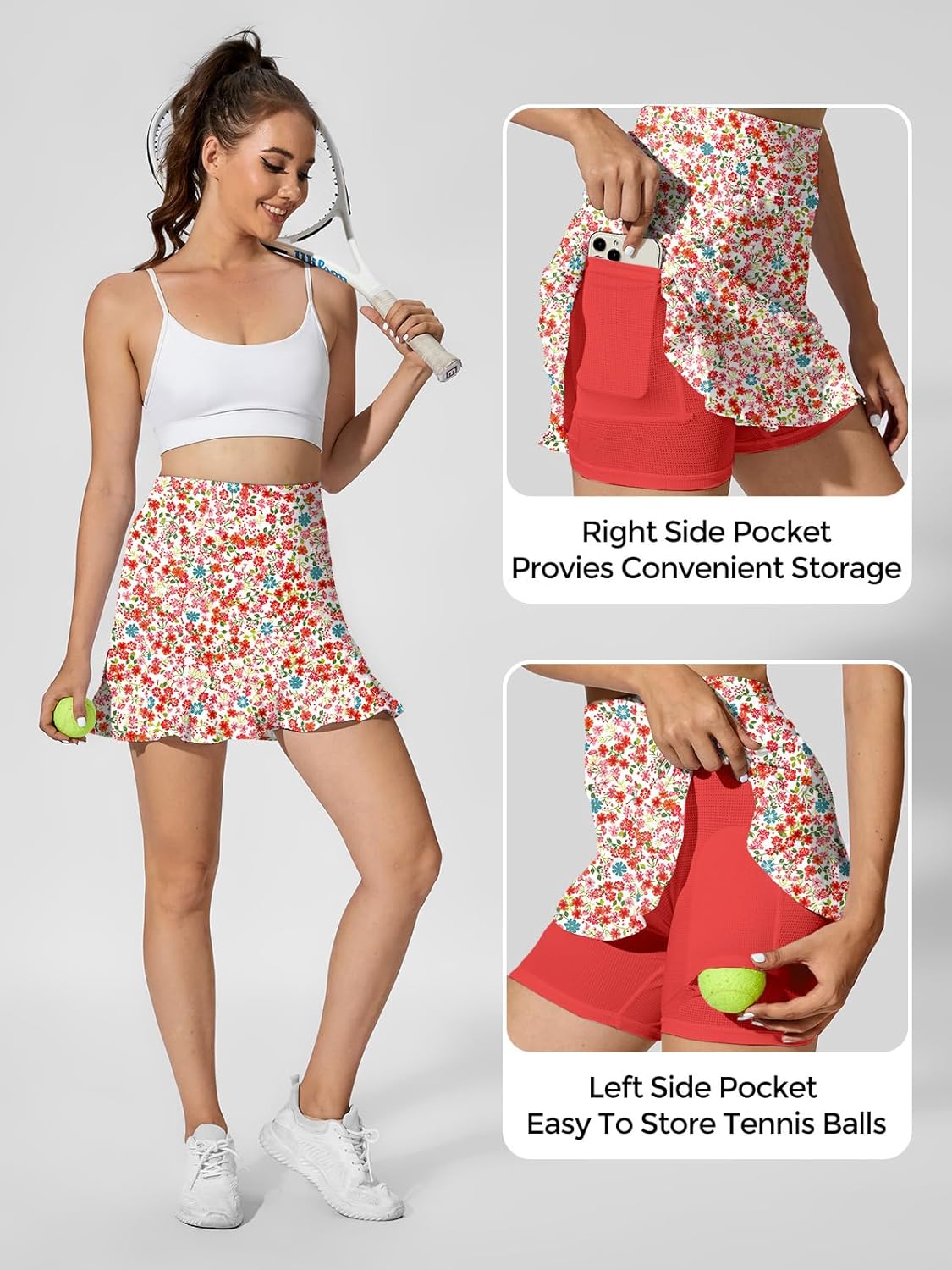 M MOTEEPI Women's Golf Skorts with Pockets High Waisted Tennis Skirt for Women Built-in Shorts 2026 Summer Ruffle Swim Skirt