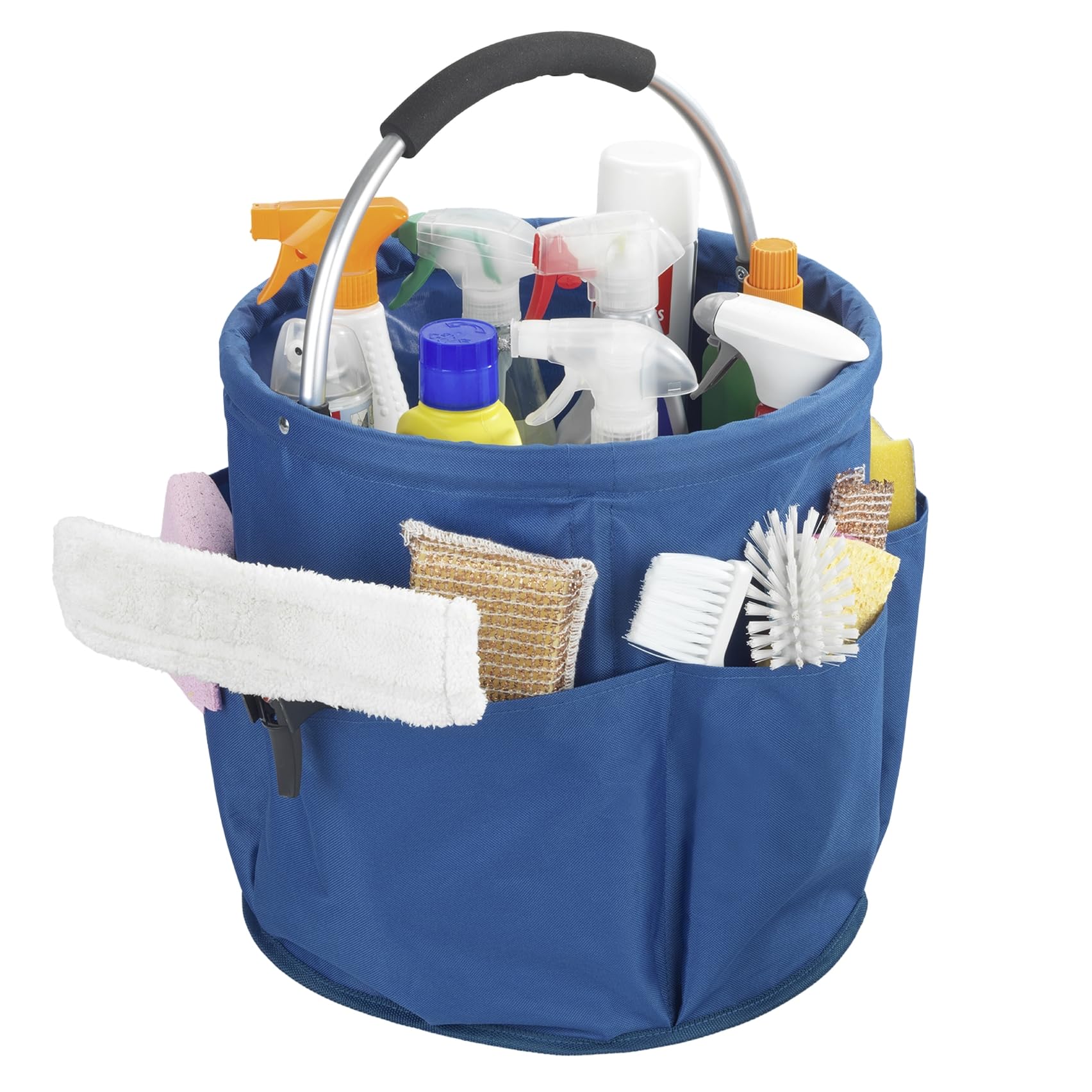 Maximex Reinigungs Caddy Mod. HERKULES, extra große Putztasche, 34 l Volumen, für Putzmittel und Zubehör, gepolsterter Tragegriff, stabil, faltbar, wasserabweisend, Ø 35 x 35 cm, Polyester, Blau