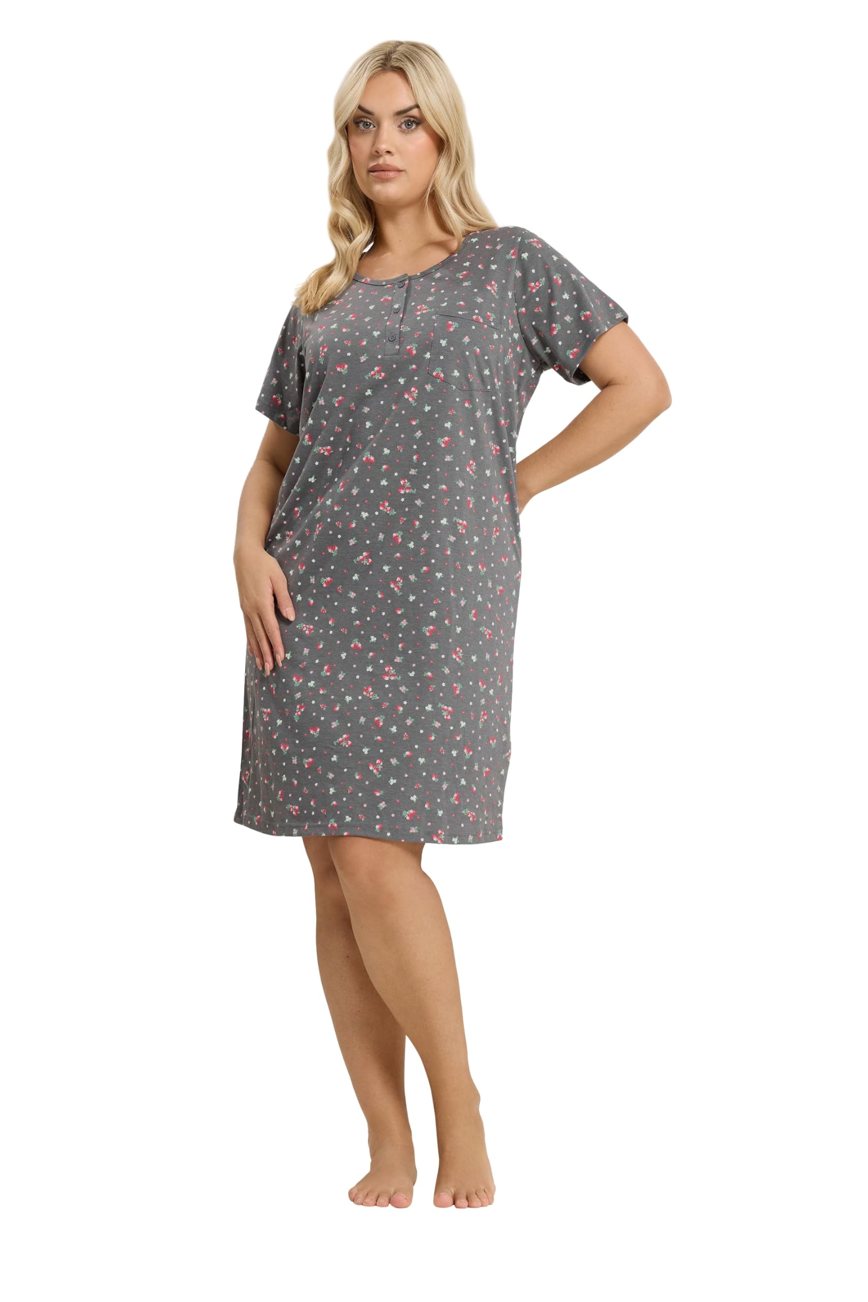 Yours Women's Grey Ditsy Floral Placket Nightdress In | : 38/40