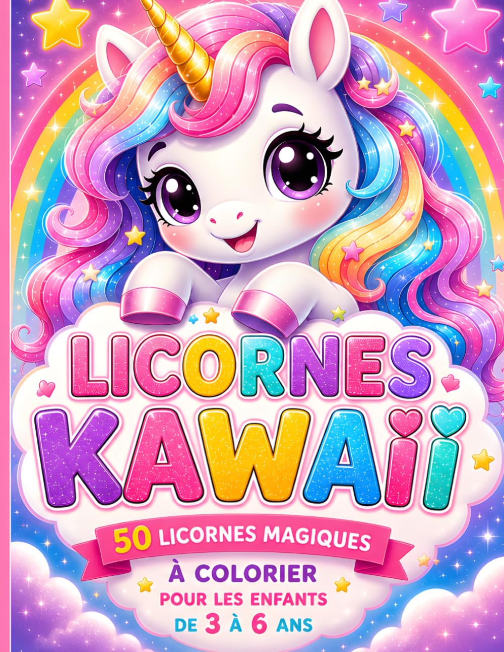 Licorne Kawaii: 50 licornes magiques à colorier pour les enfants de 3 à 6 ans